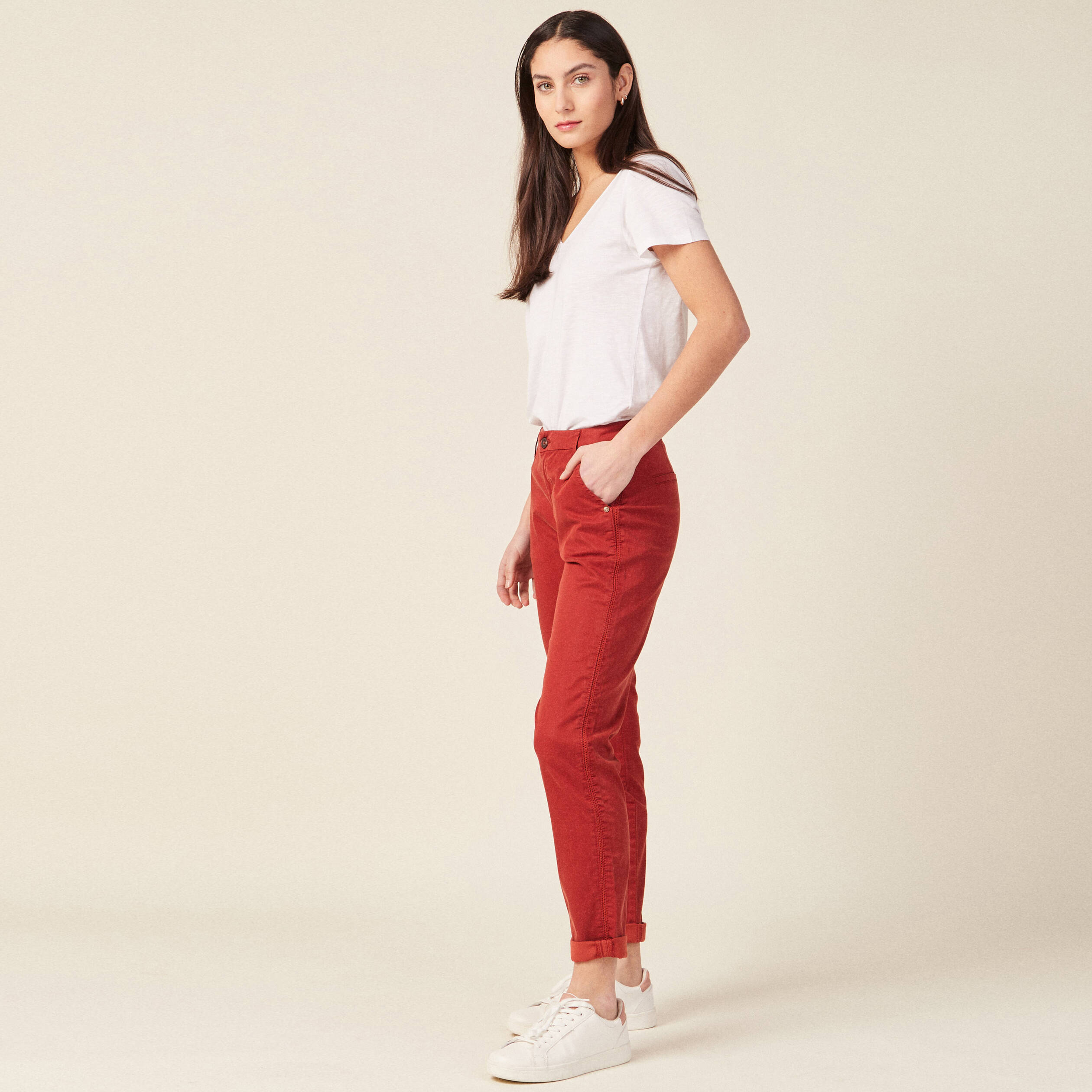 Pantalon chino Instinct orange fonce femme Vibs