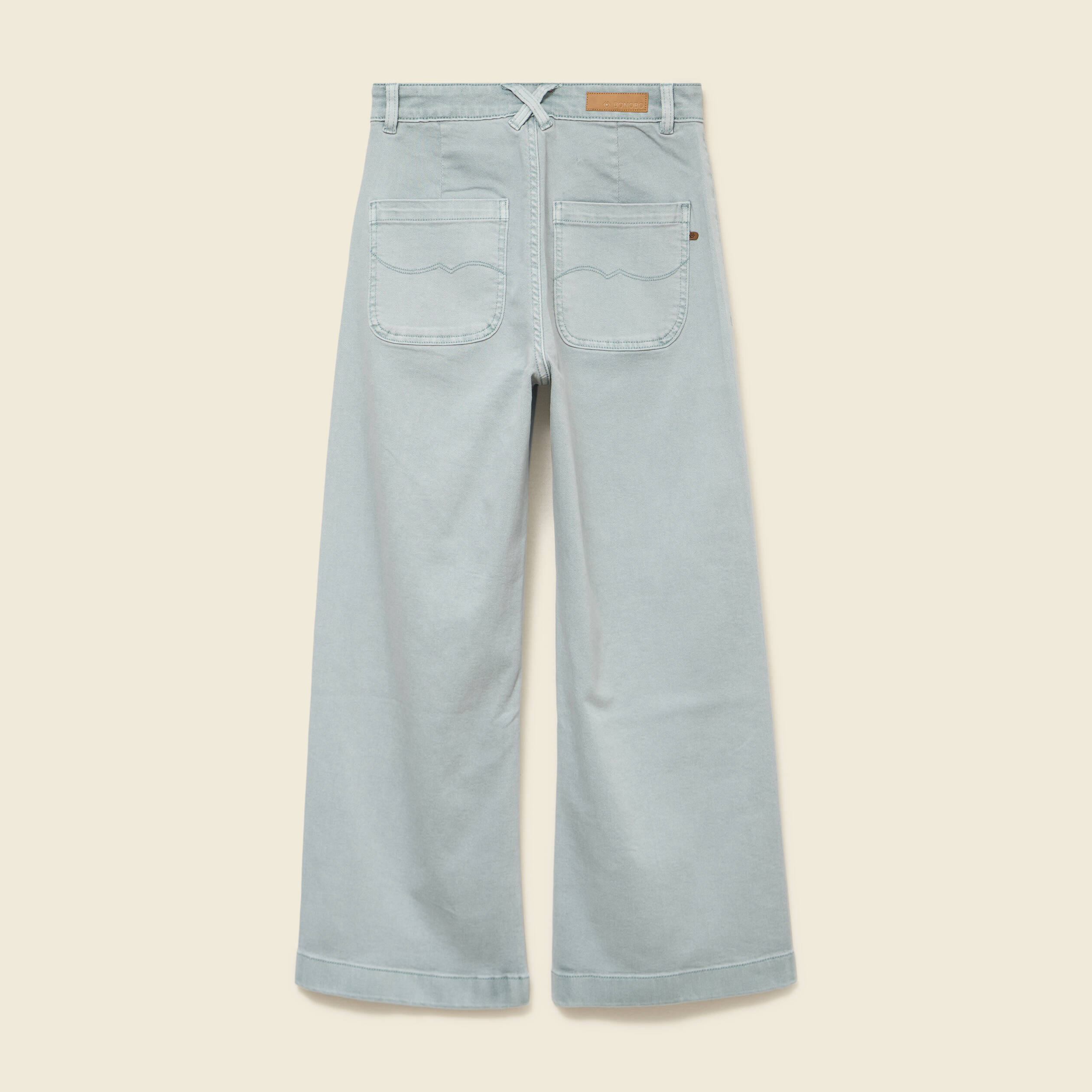 Jeans large cropped taille haute bleu gris femme