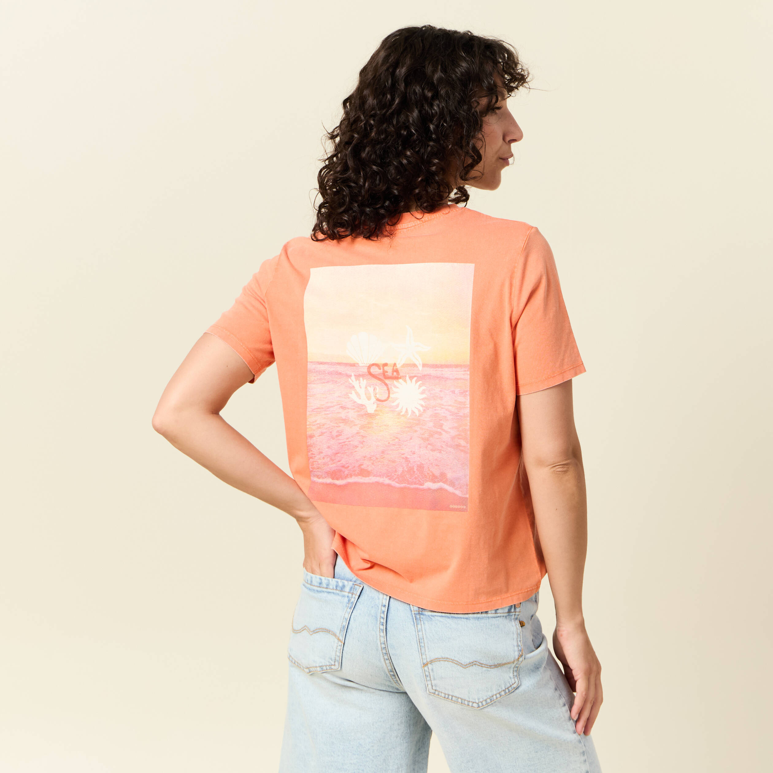 t shirt manches courtes orange clair femme T-shirt manches courtes orange clair femme