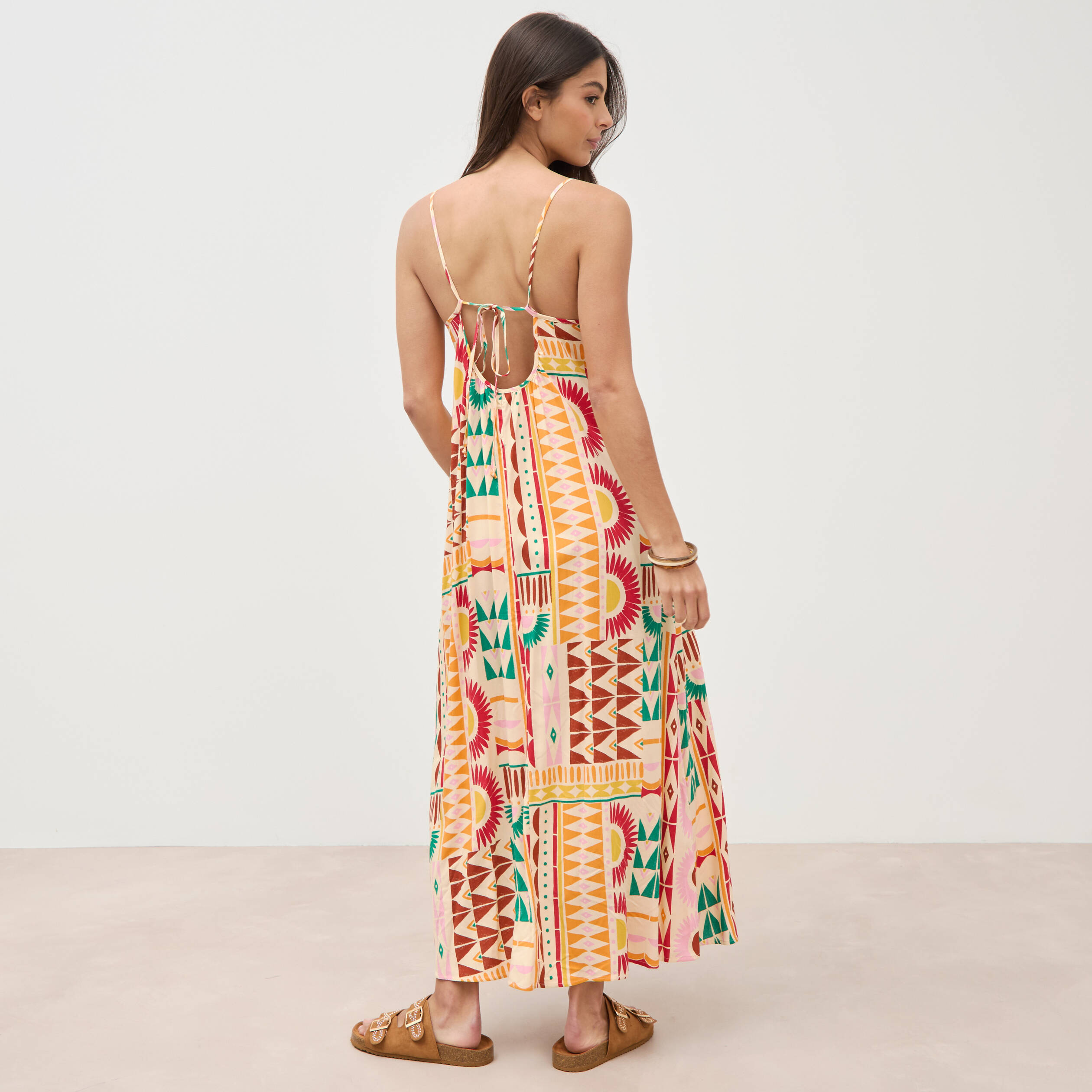 Robe longue fines bretelles col rond multicolore femme