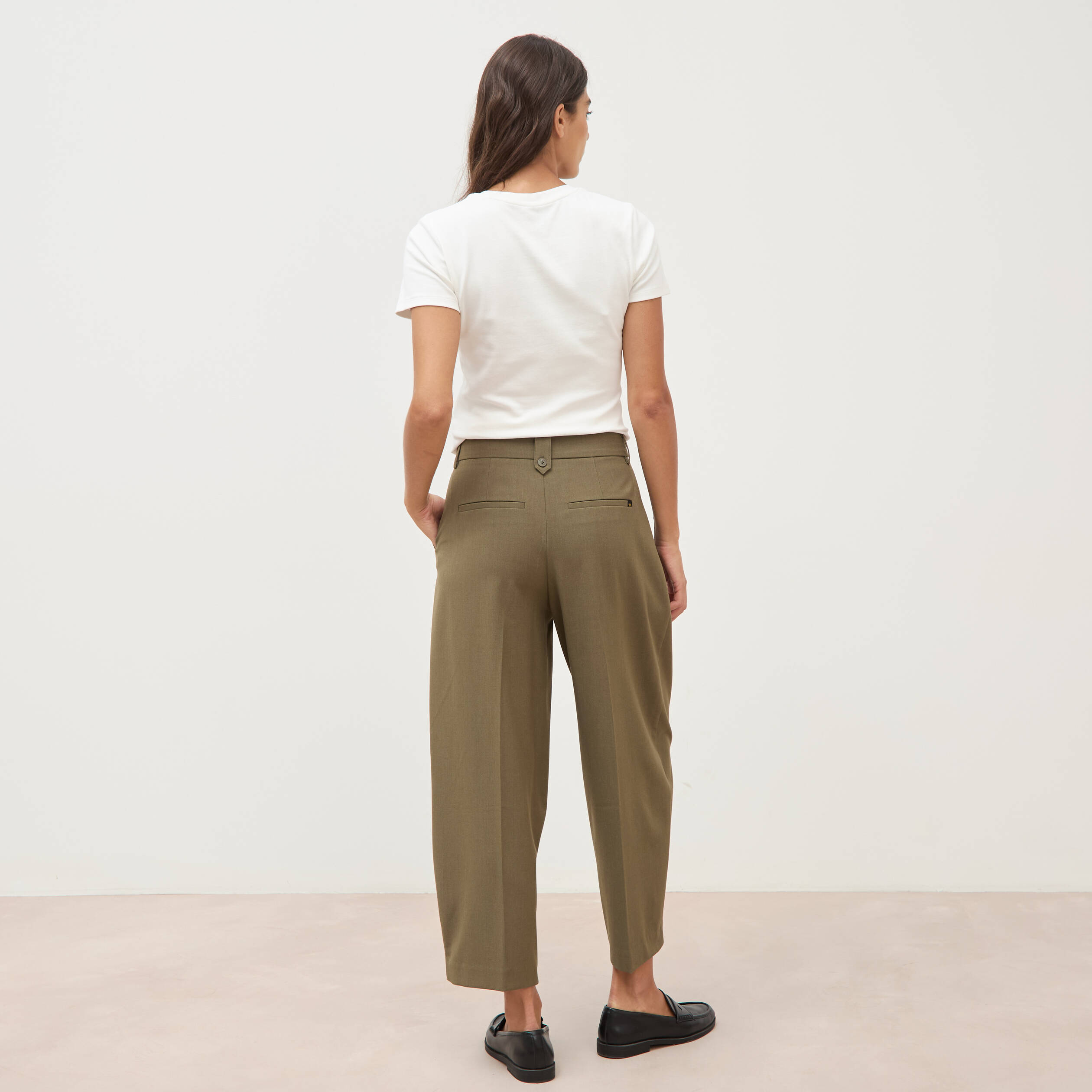 Pantalon barrel vert olive femme