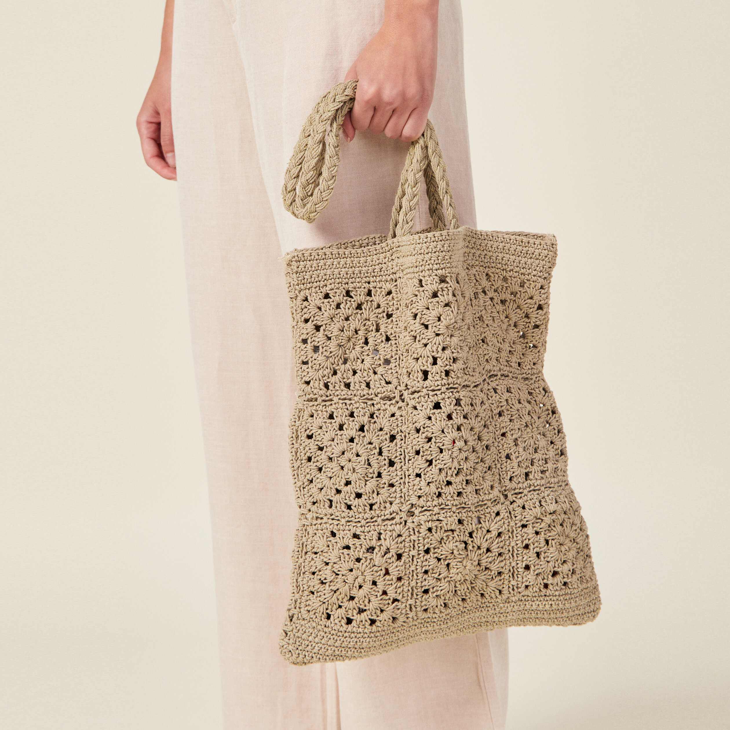Sac cabas crochet vert kaki femme