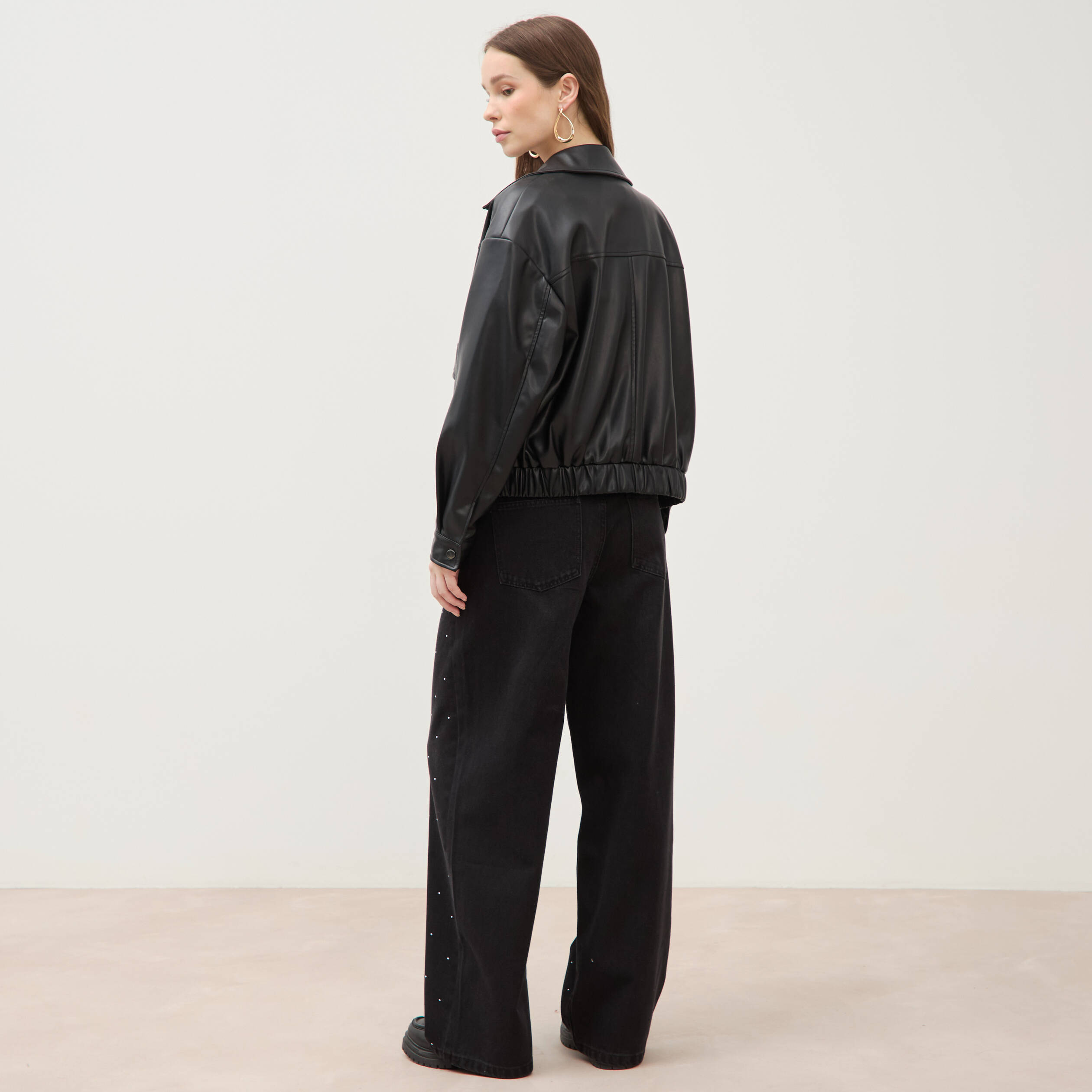Blouson oversize manches longues noir femme