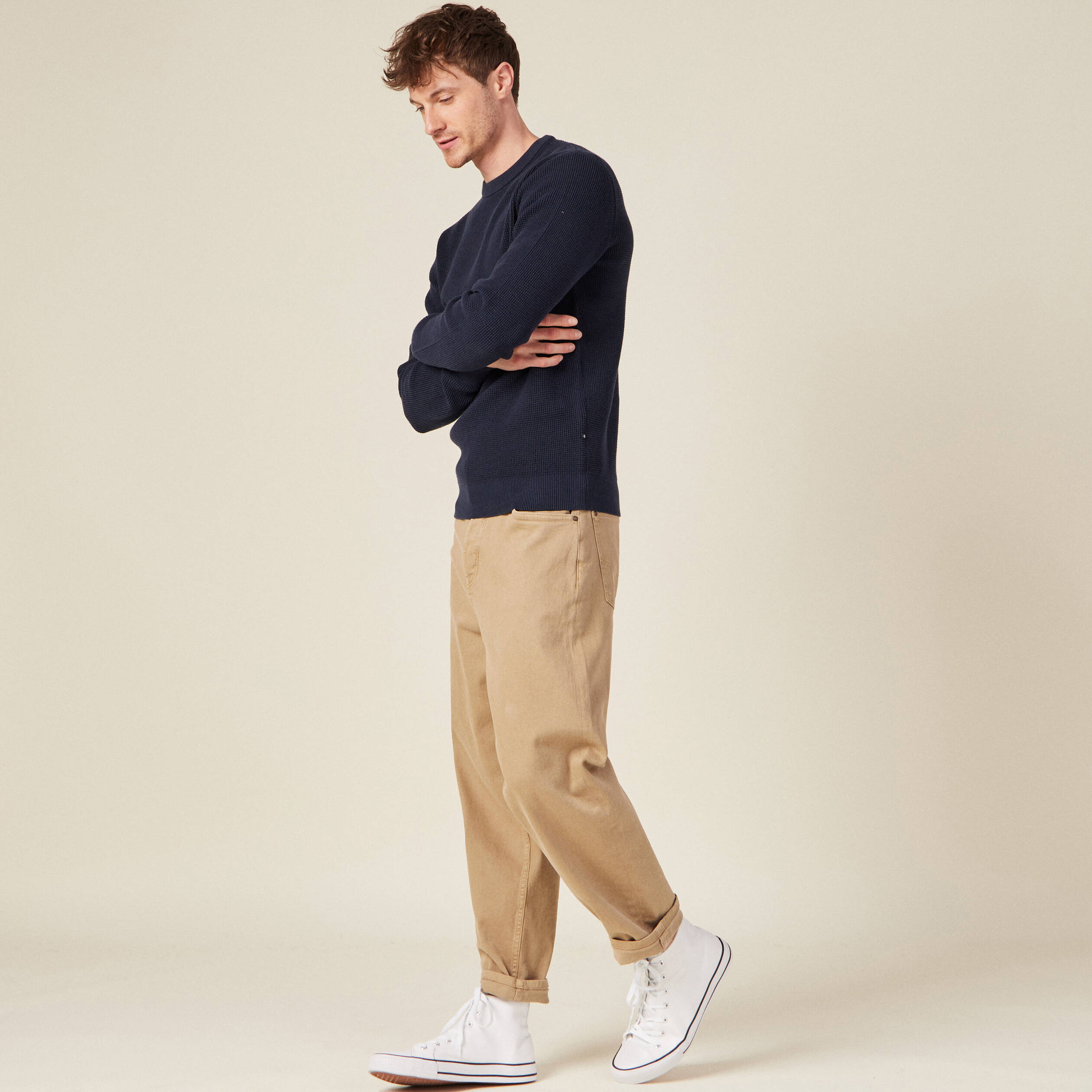 Pull manches longues col rond bleu foncé homme