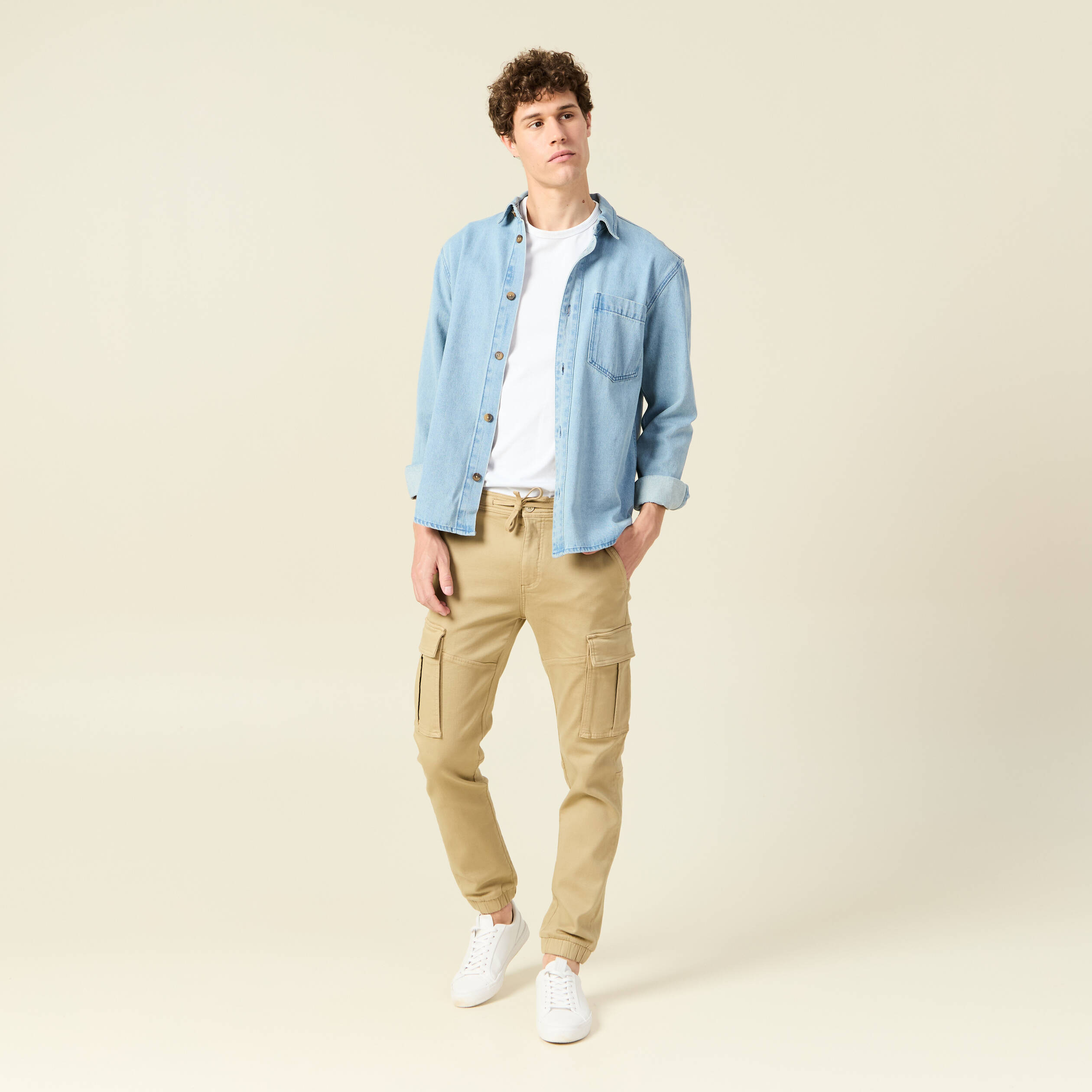 Pantalon battle bas resserr&eacute; beige homme