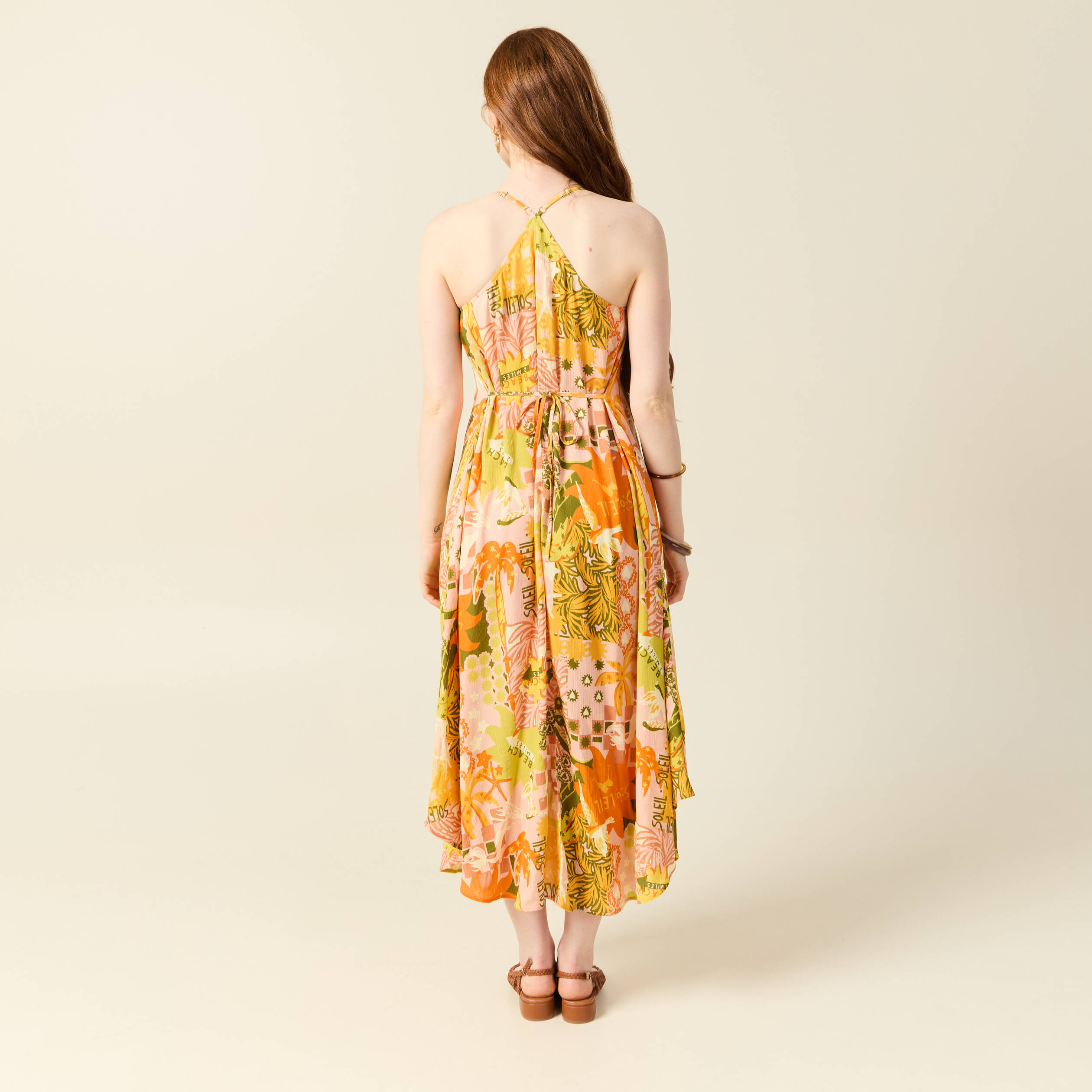 robe longue droite orange corail femme Robe longue droite orange corail femme