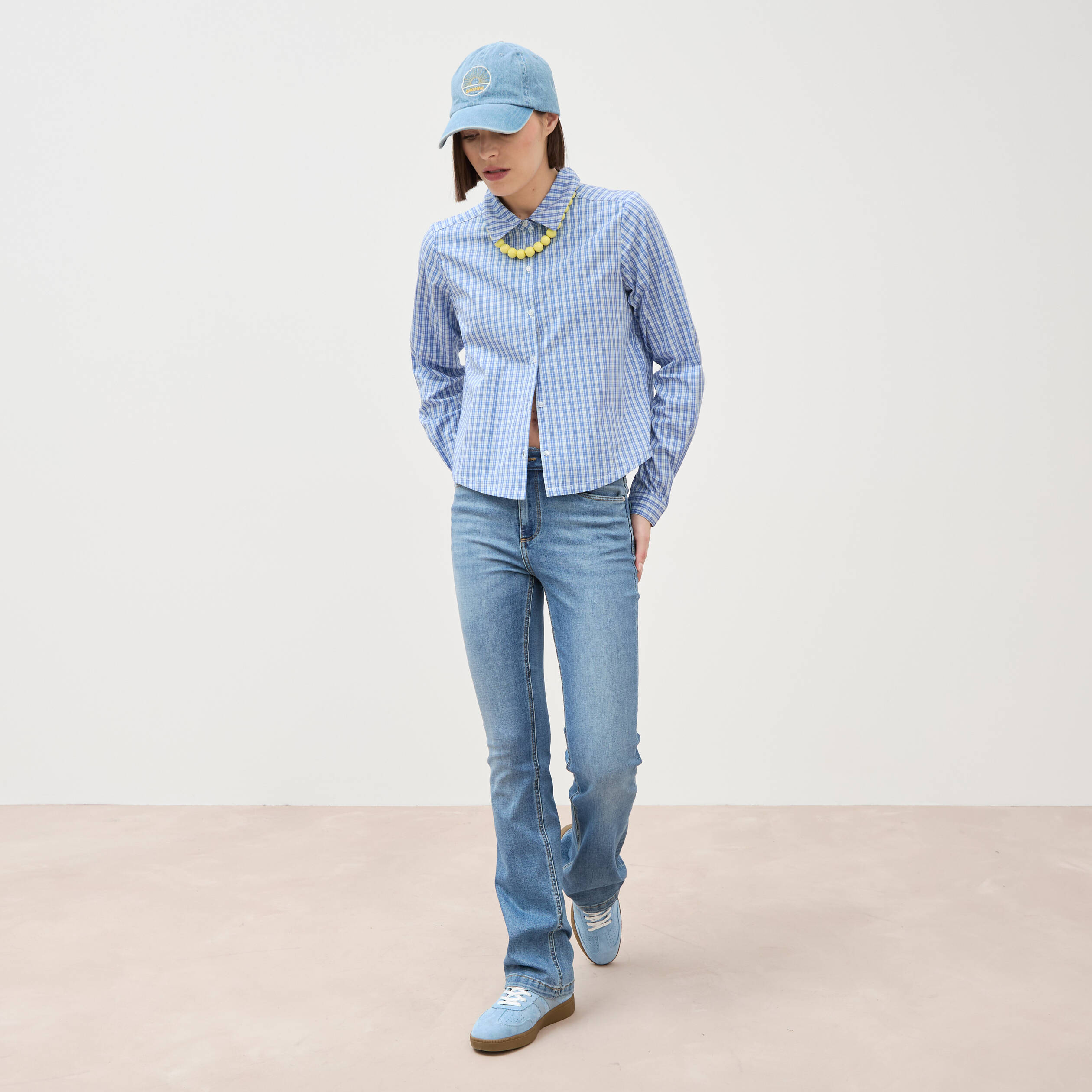 Jeans bootcut taille haute denim used femme