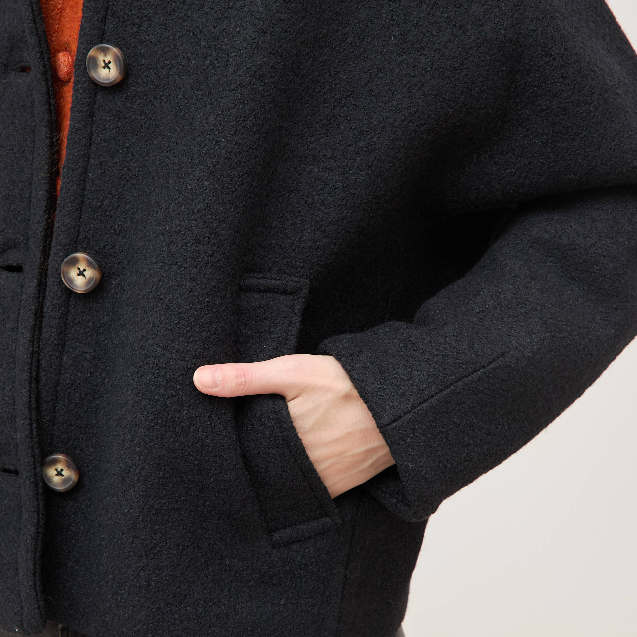 Manteau oversize court col tailleur noir femme