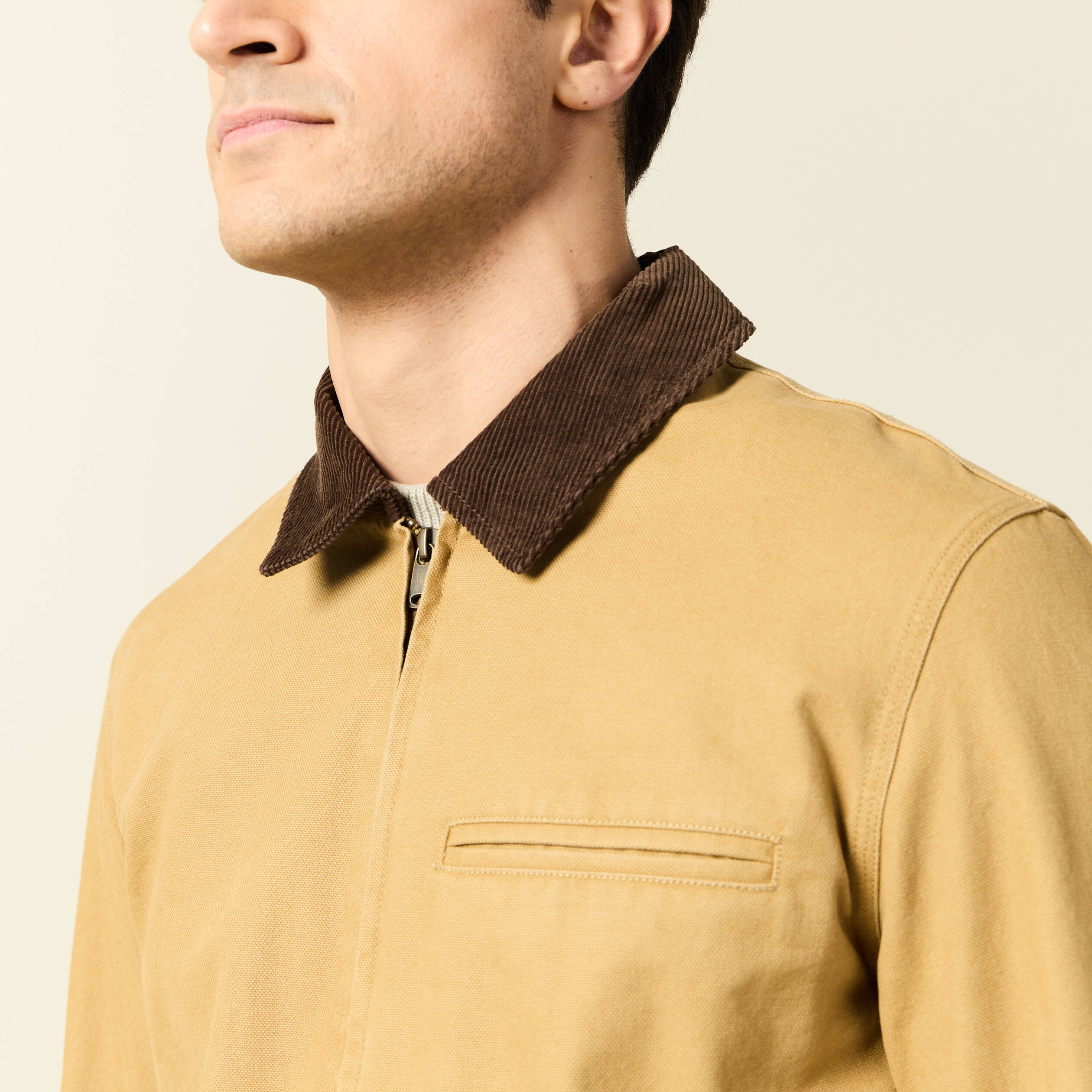 Veste zipp&eacute;e col velours camel homme