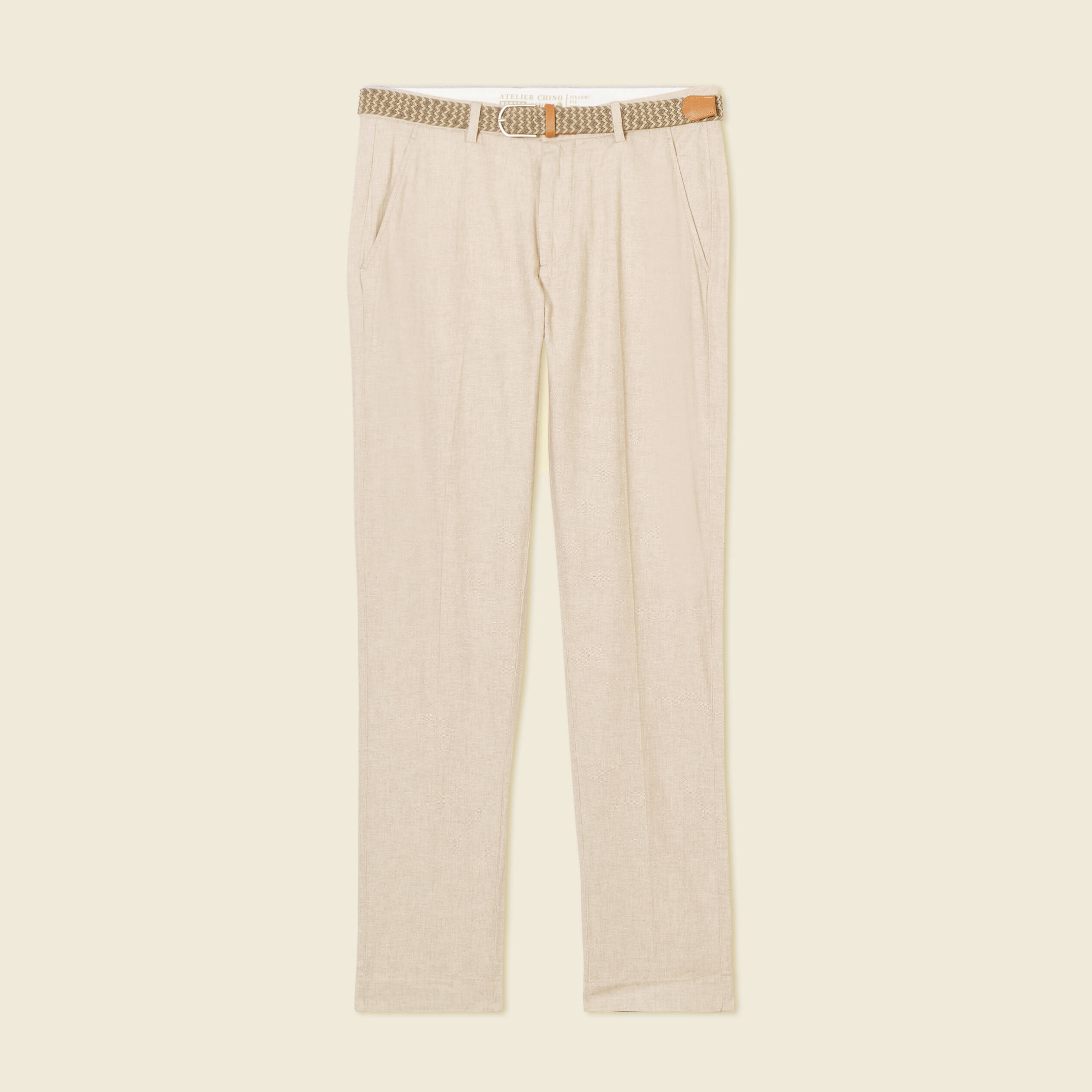 Pantalon chino longueur 32 avec ceinture beige homme