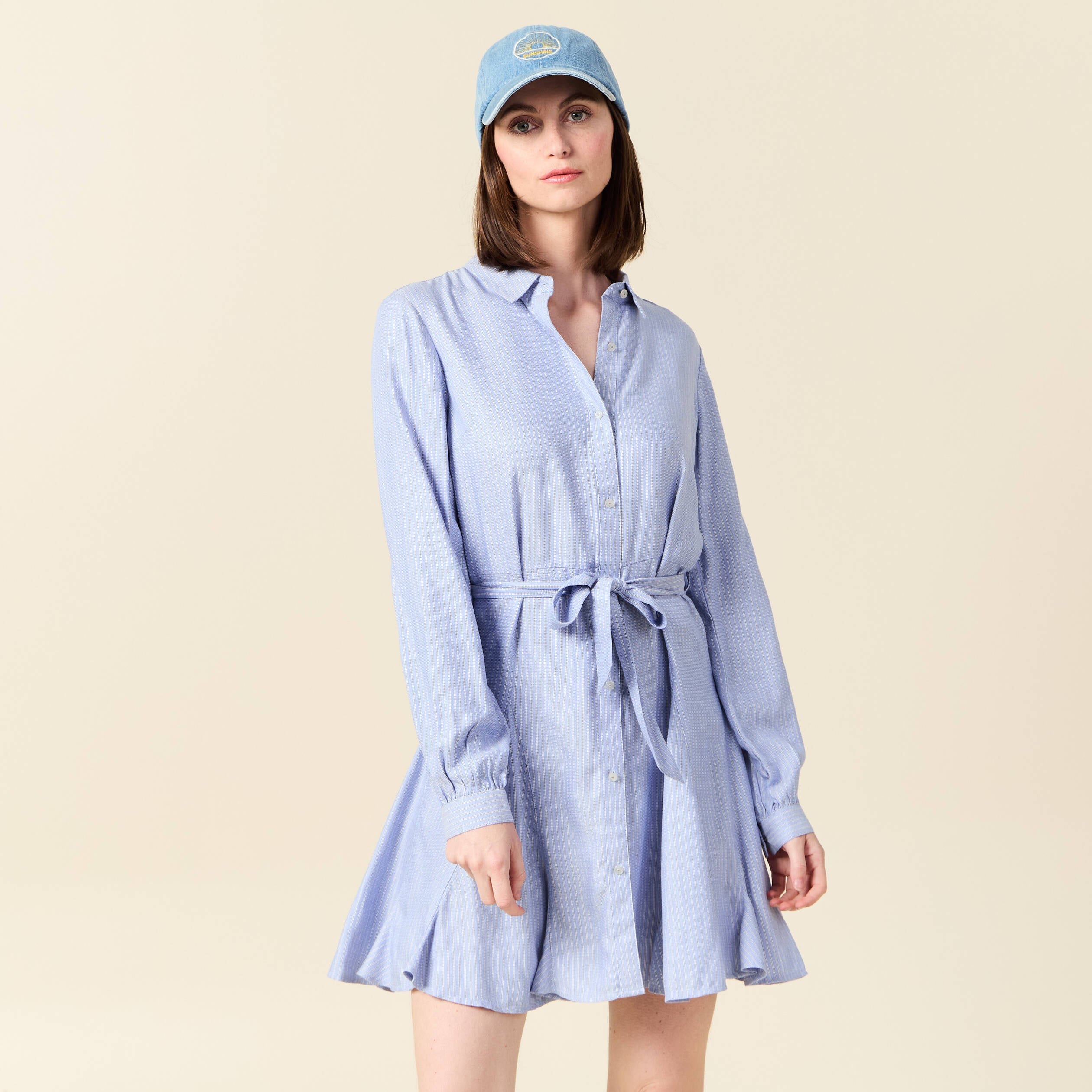 Robe patineuse courte manches longues bleu femme