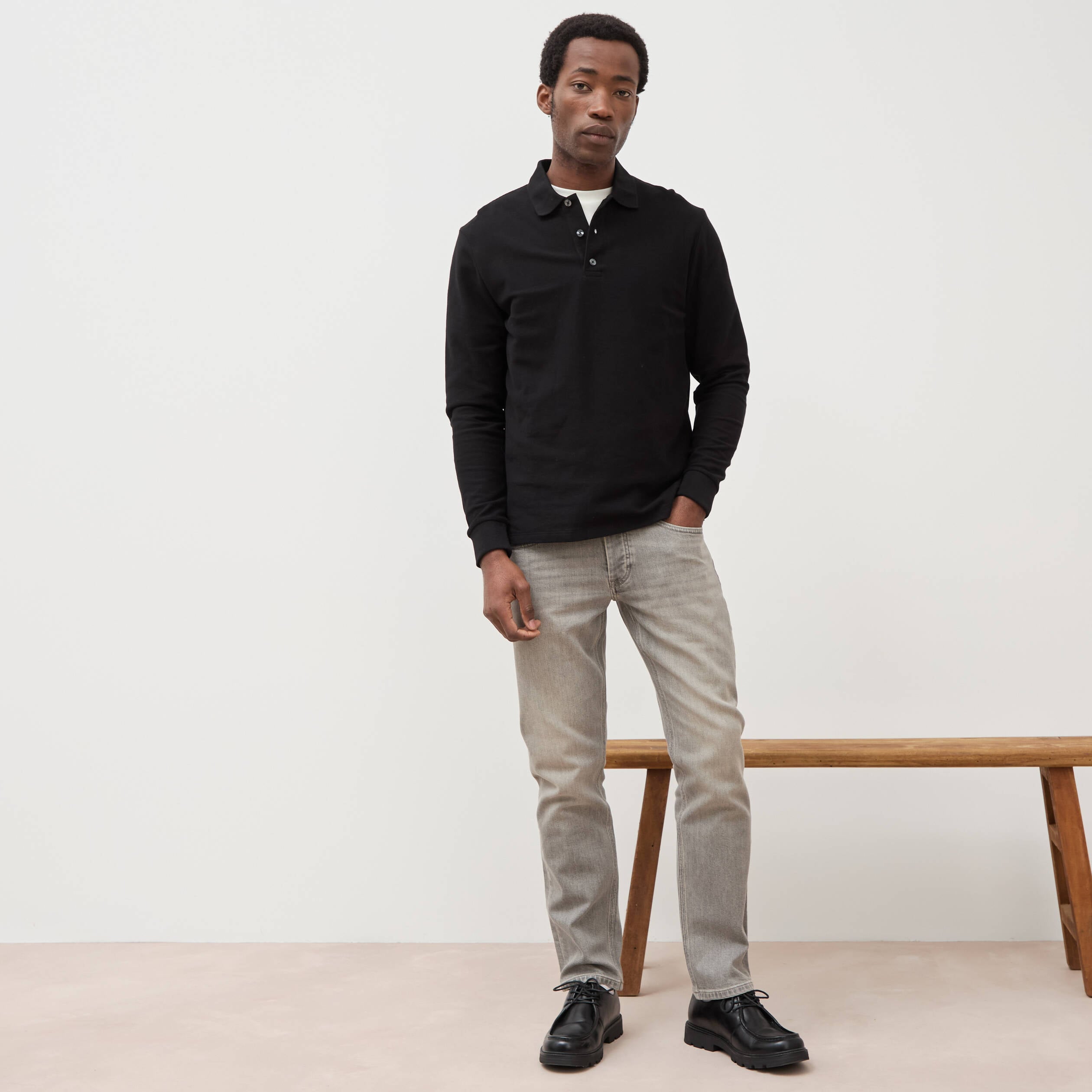 Jeans straight longueur 32 en coton denim snow gris homme