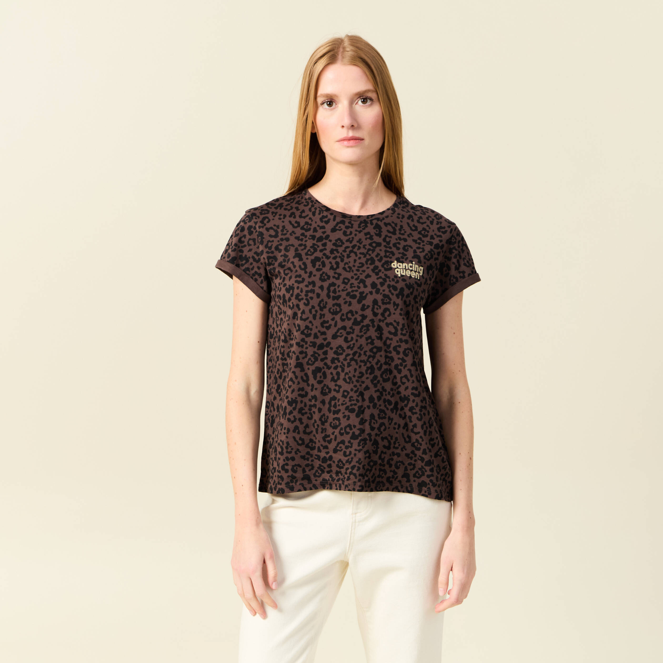 T-shirt manches courtes marron fonc&eacute; femme