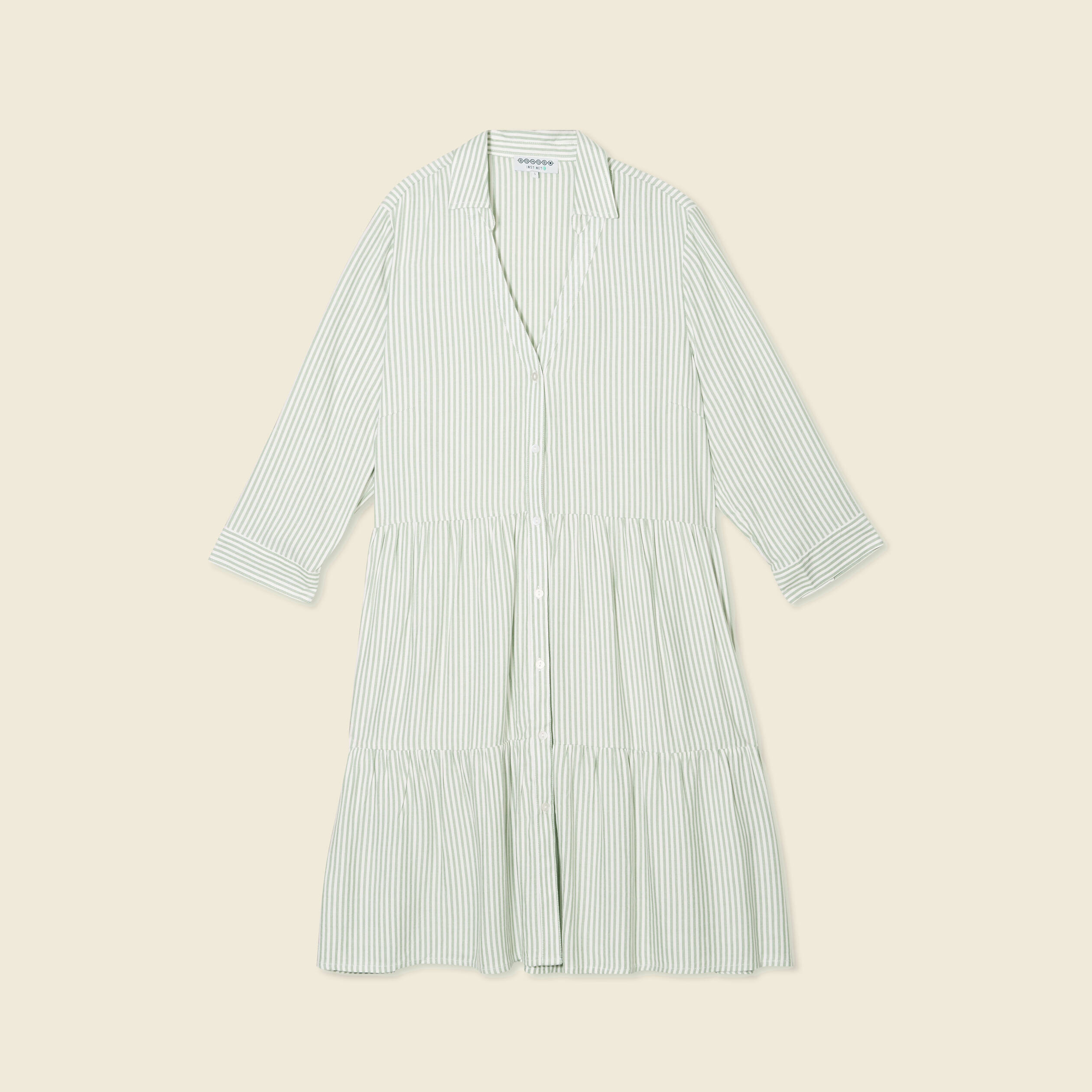 Robe patineuse boutonn&eacute;e vert olive femme