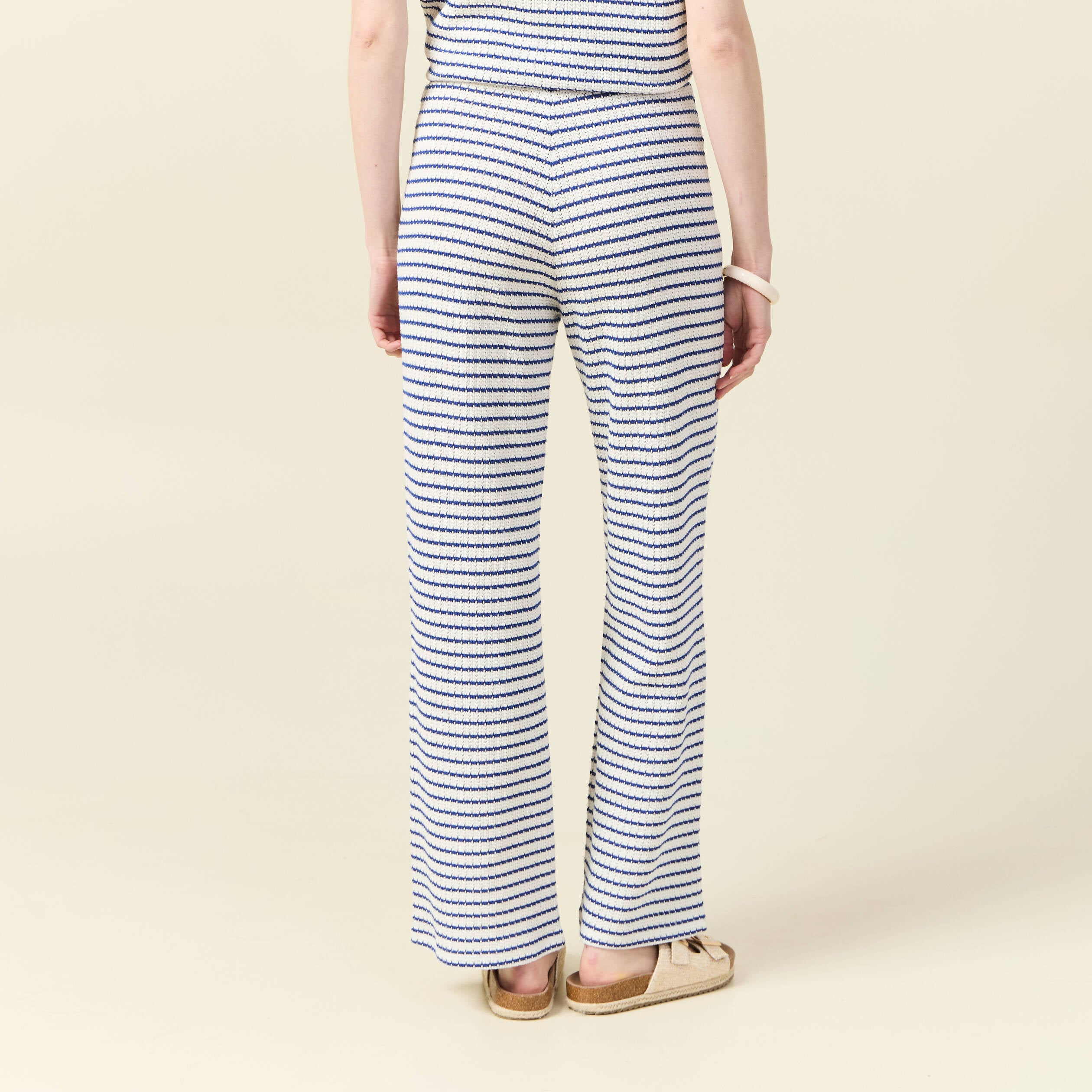 Pantalon large en maille ecru femme