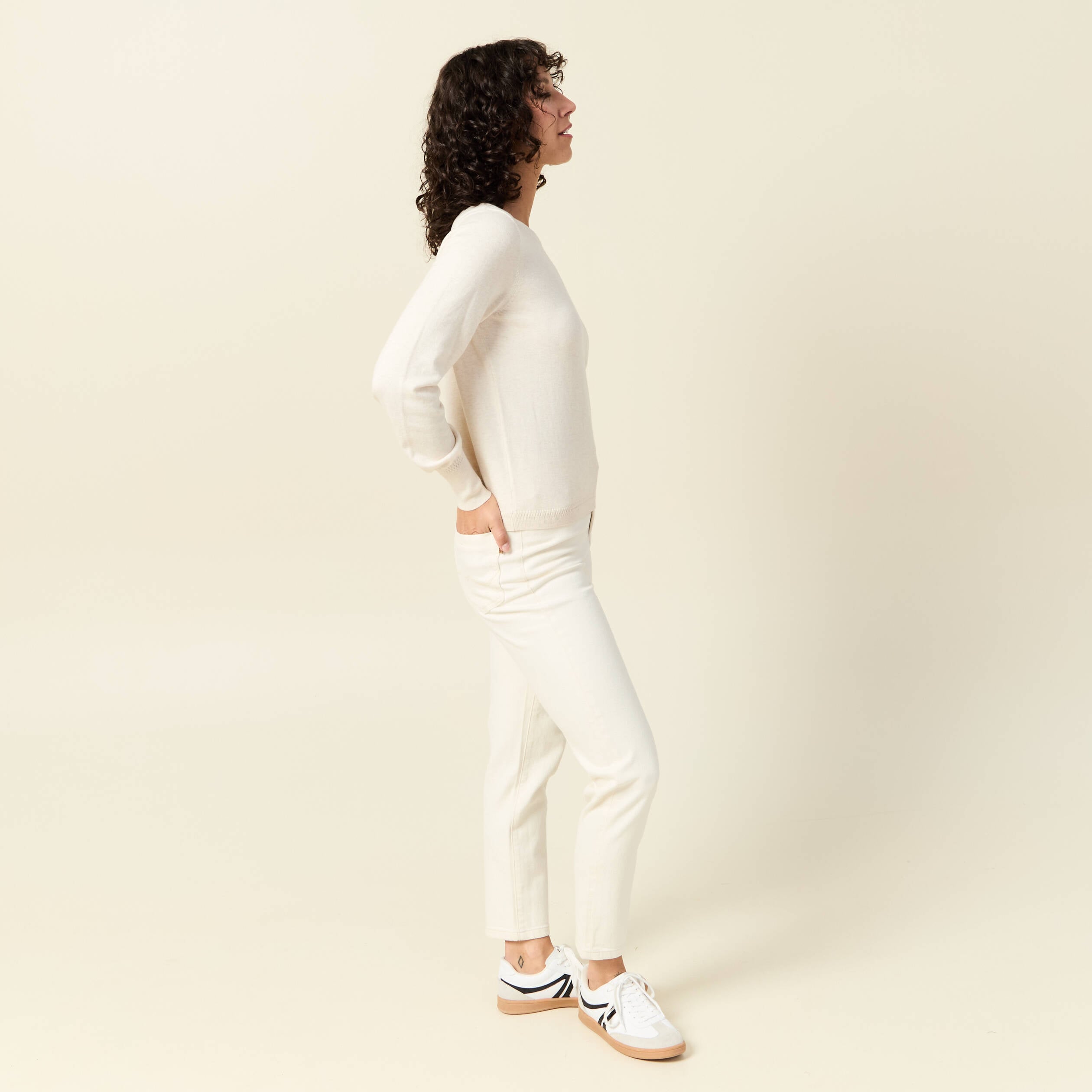 Pull manches longues creme femme