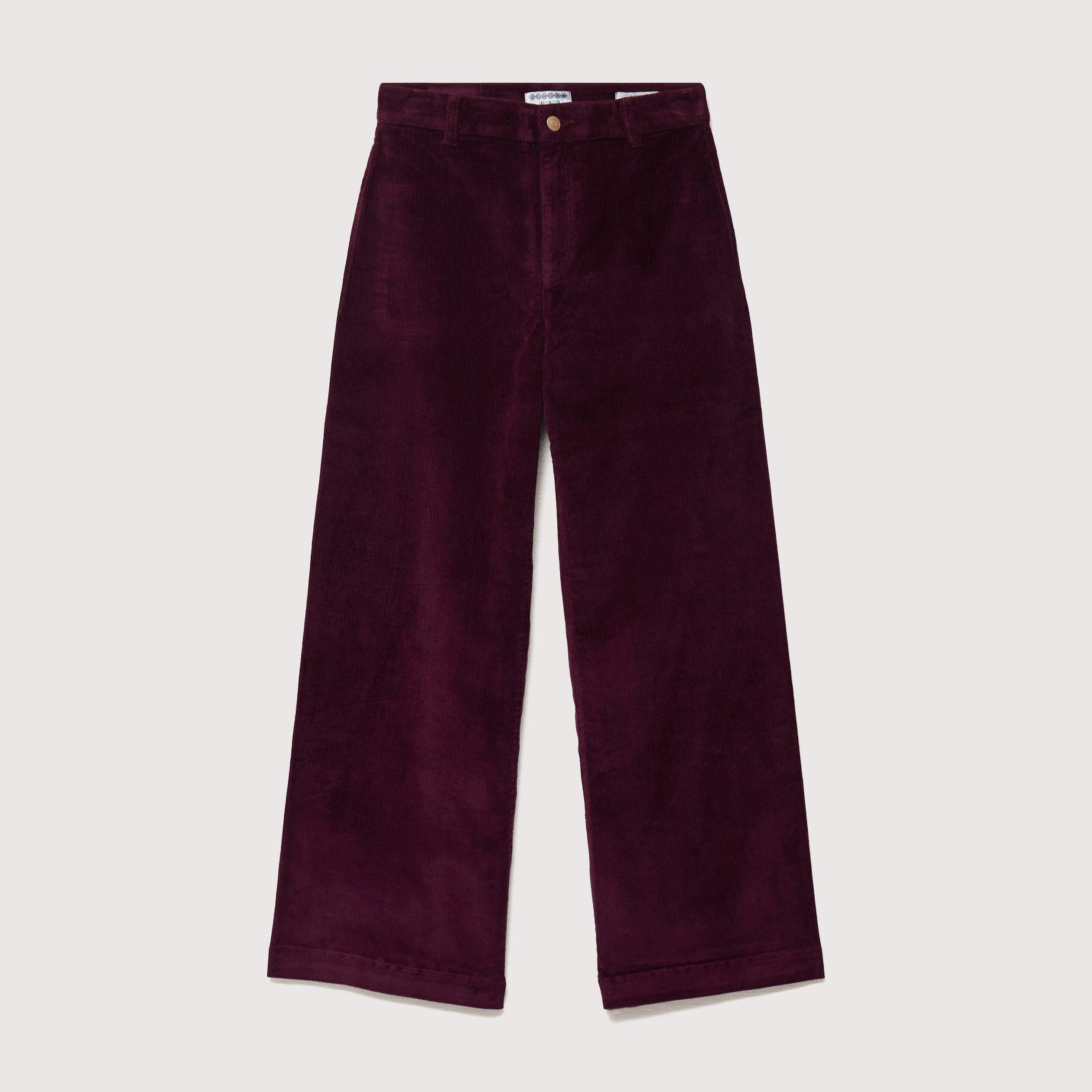 Pantalon large taille haute en velours prune femme