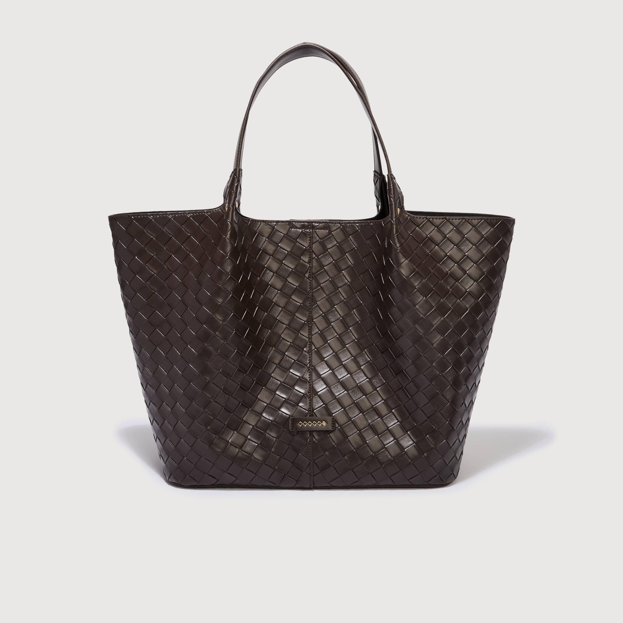 Ensemble cabas tress&eacute; 2 en 1 marron fonc&eacute; femme