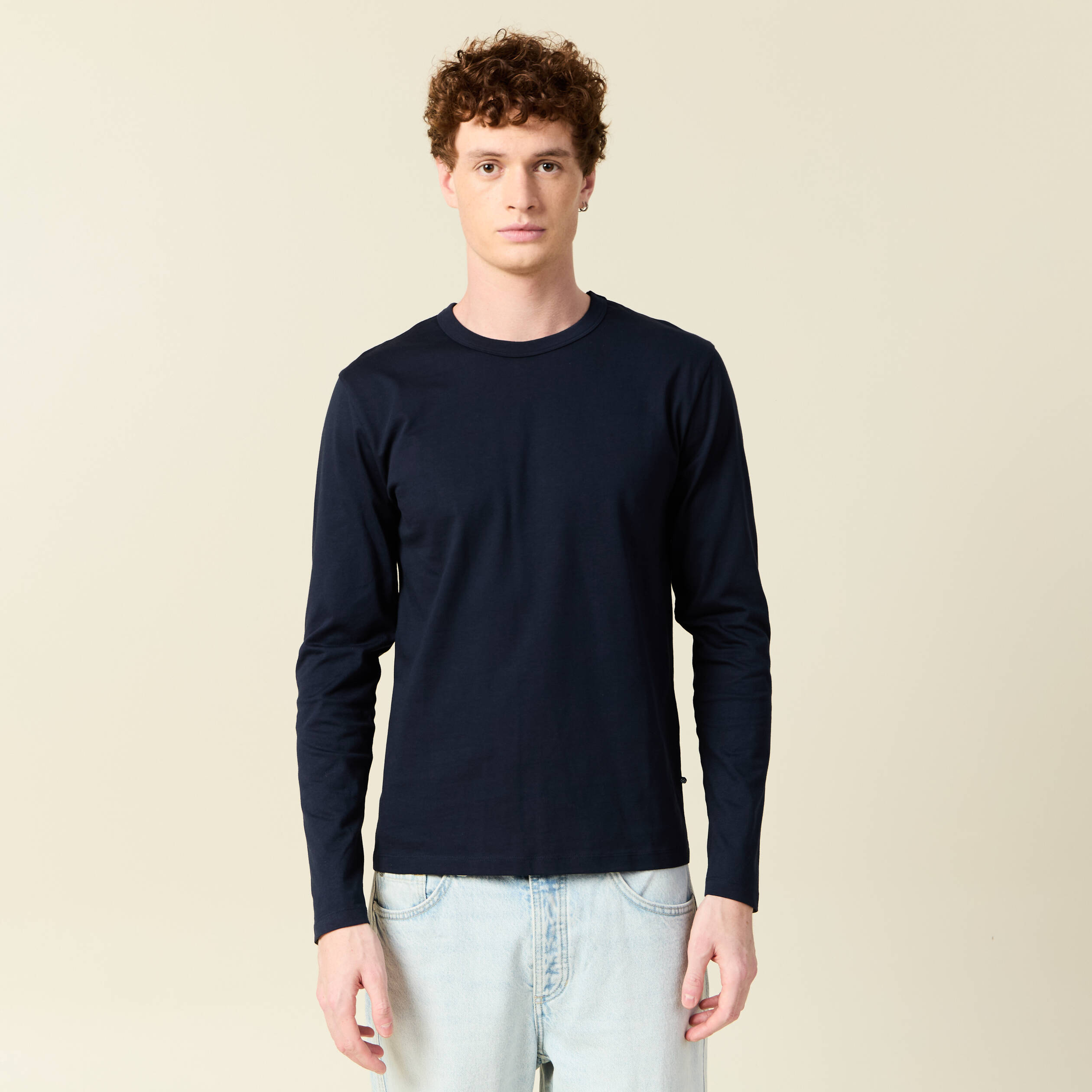 T-shirt en coton manches longues bleu marine homme