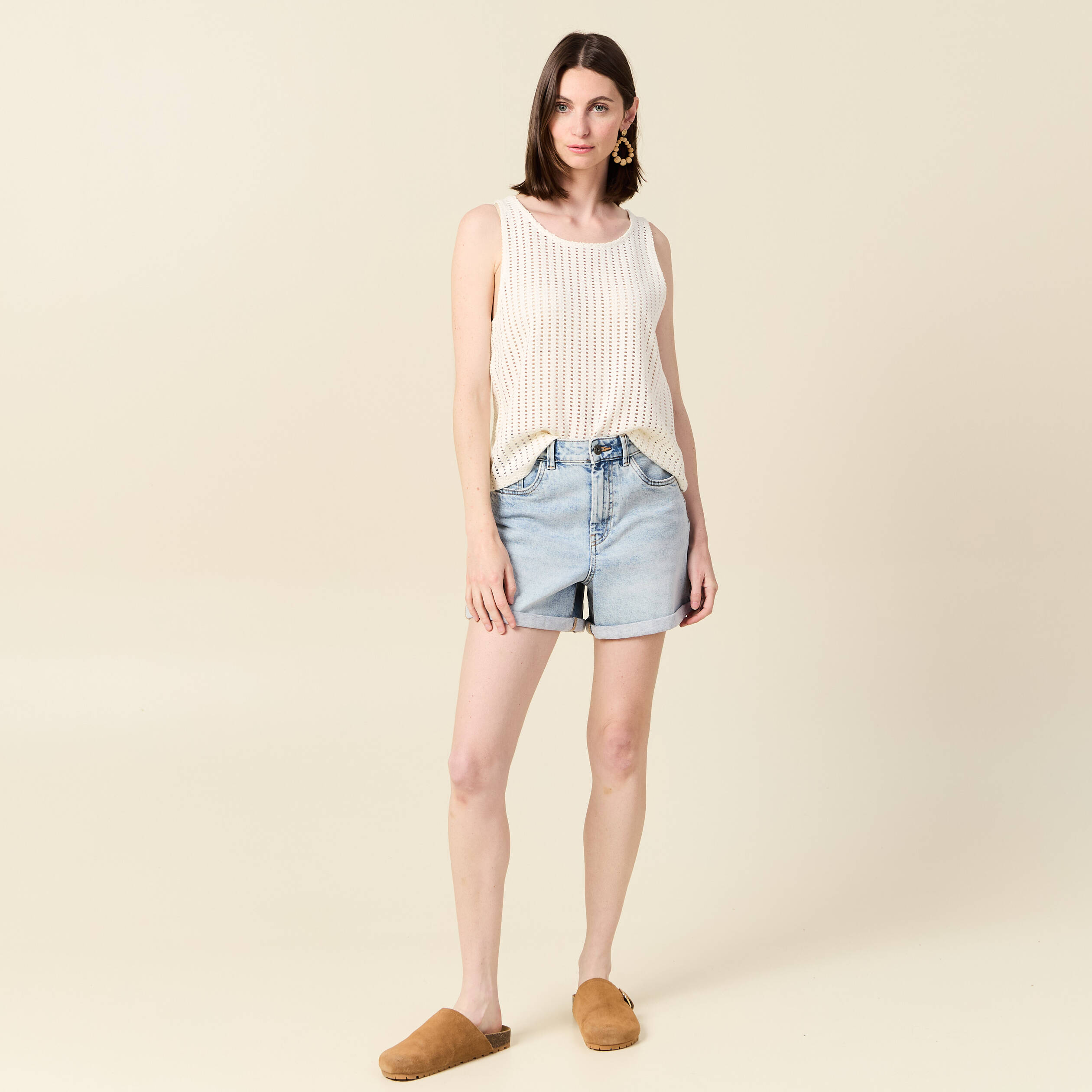 debardeur sans manches ajoure creme femme Débardeur sans manches ajouré creme femme