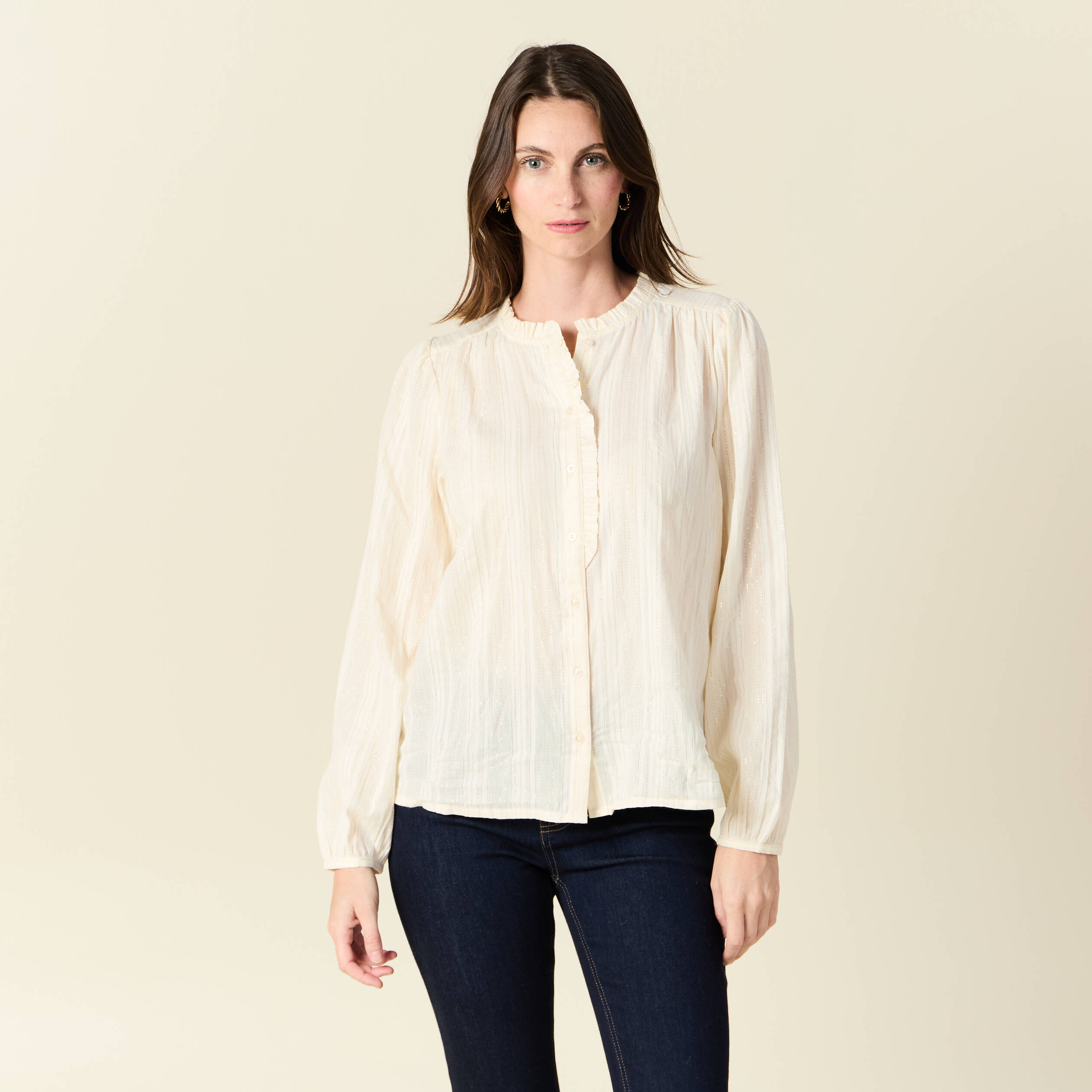 Chemise manches longues creme femme