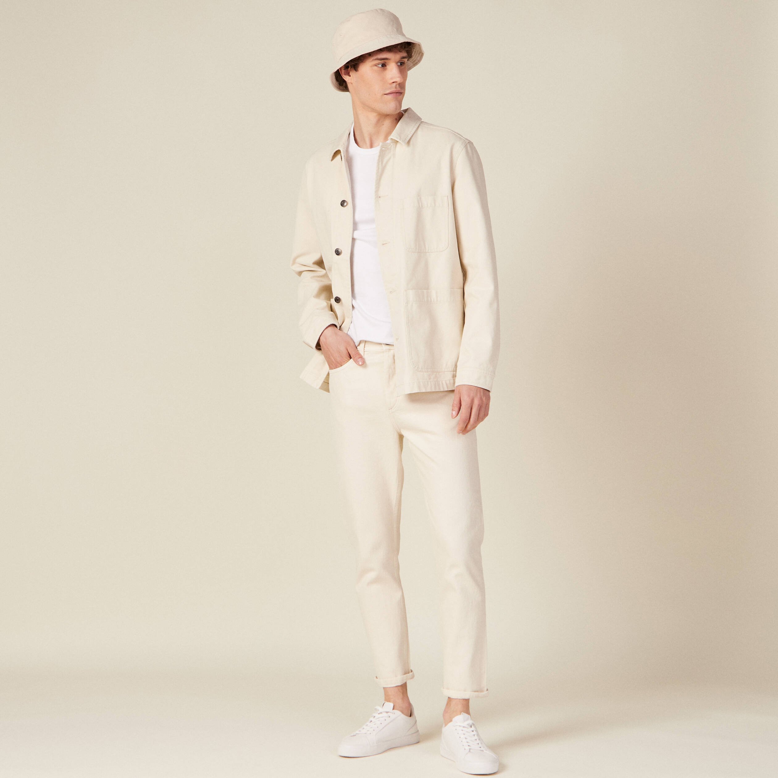 Jeans slim 5 poches denim blanc homme
