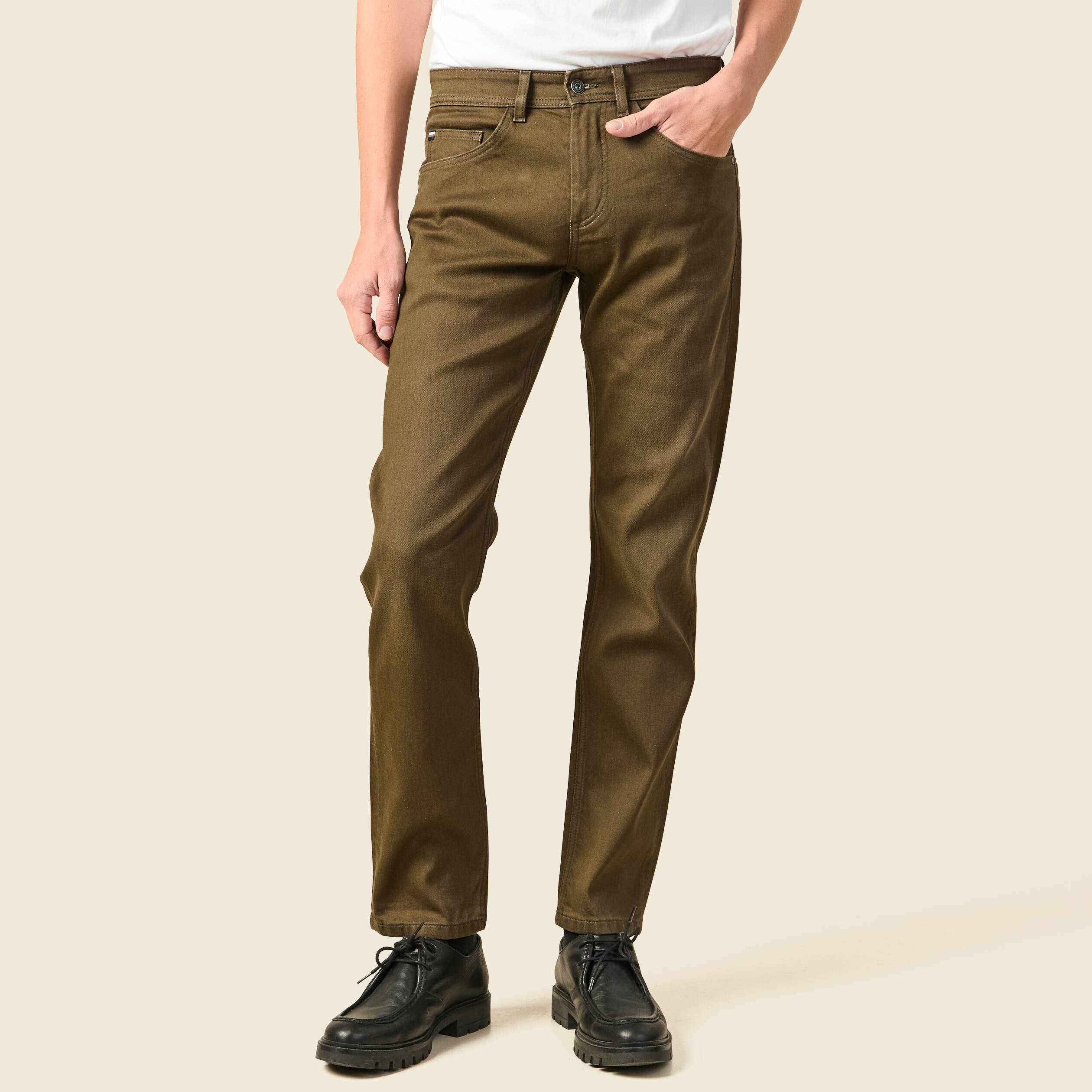 Jeans straight longueur 32 denim taupe homme