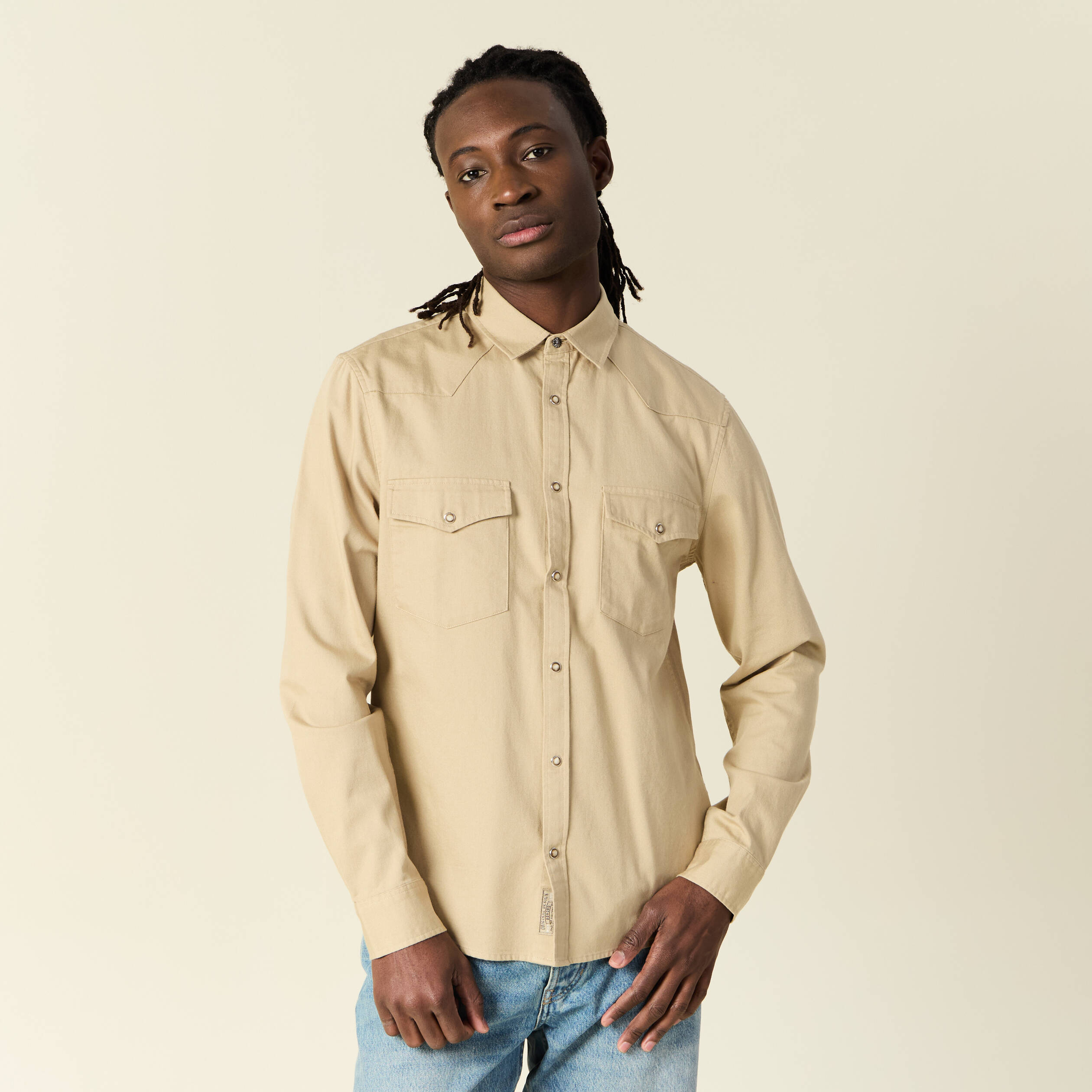 Chemise manches longues beige homme