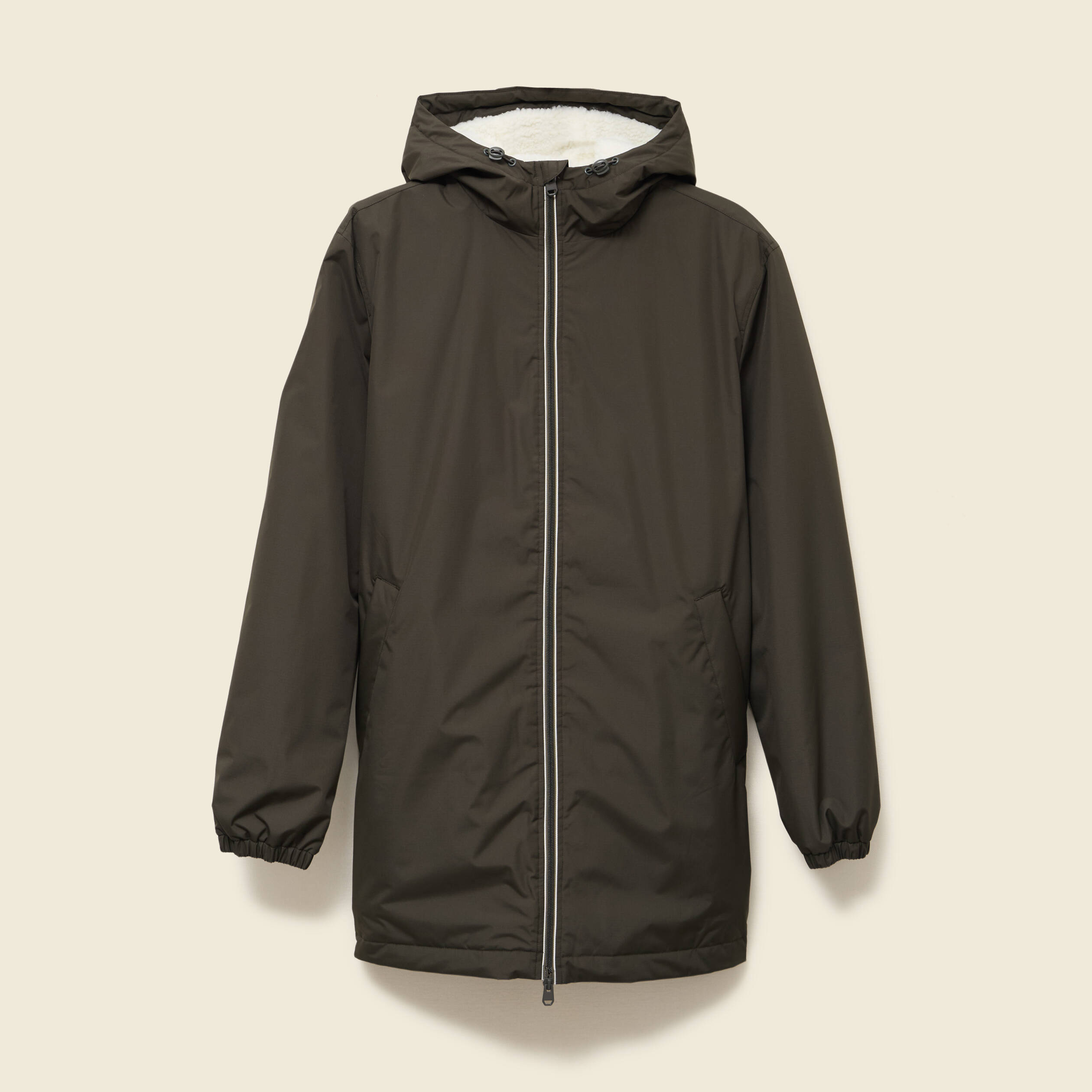 Parka longue droite &agrave; capuche vert kaki homme