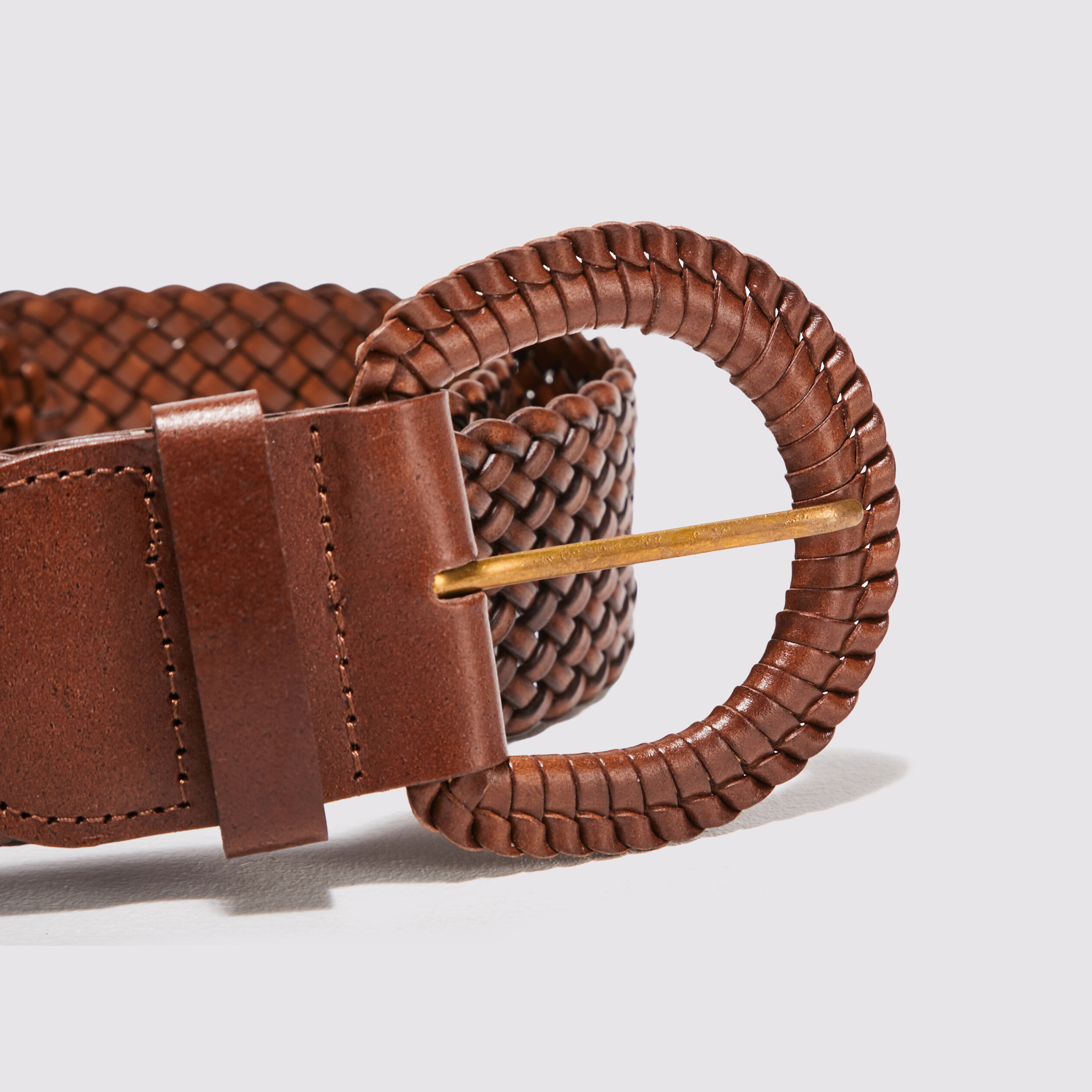 Ceinture tressée en cuir marron femme