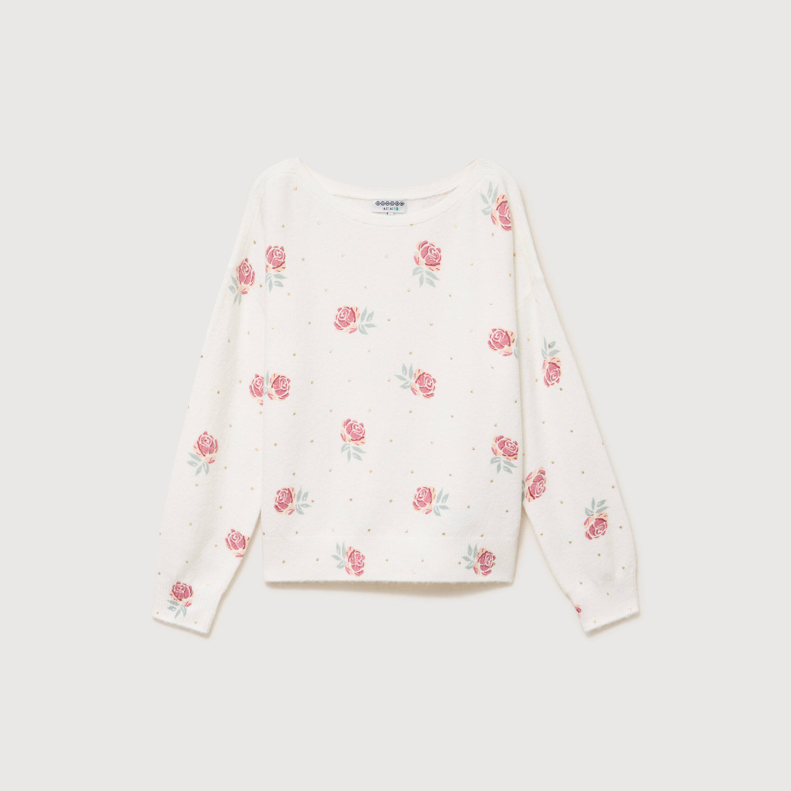 Pull col bateau manches longues ecru femme
