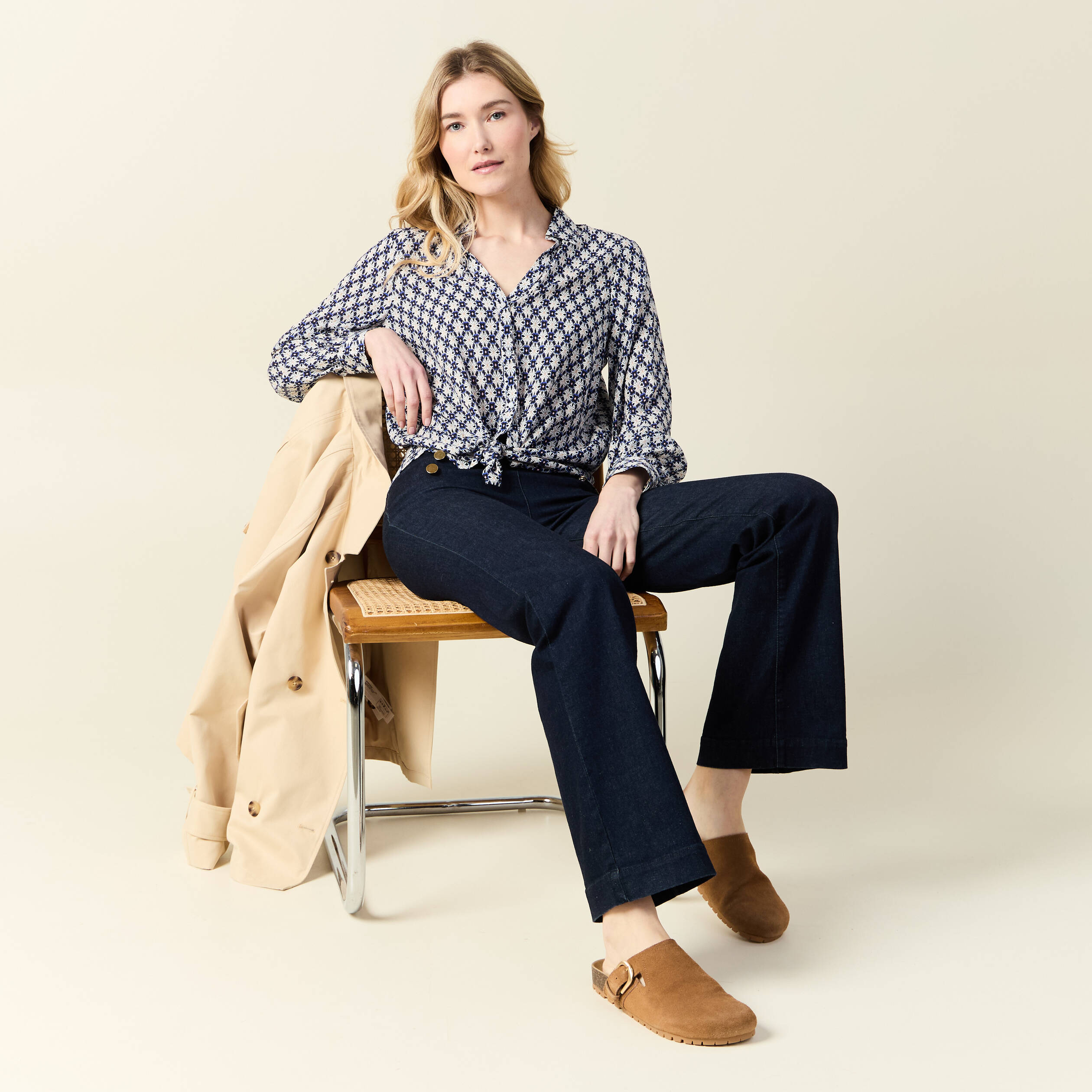 Blouse manches longues bleu femme