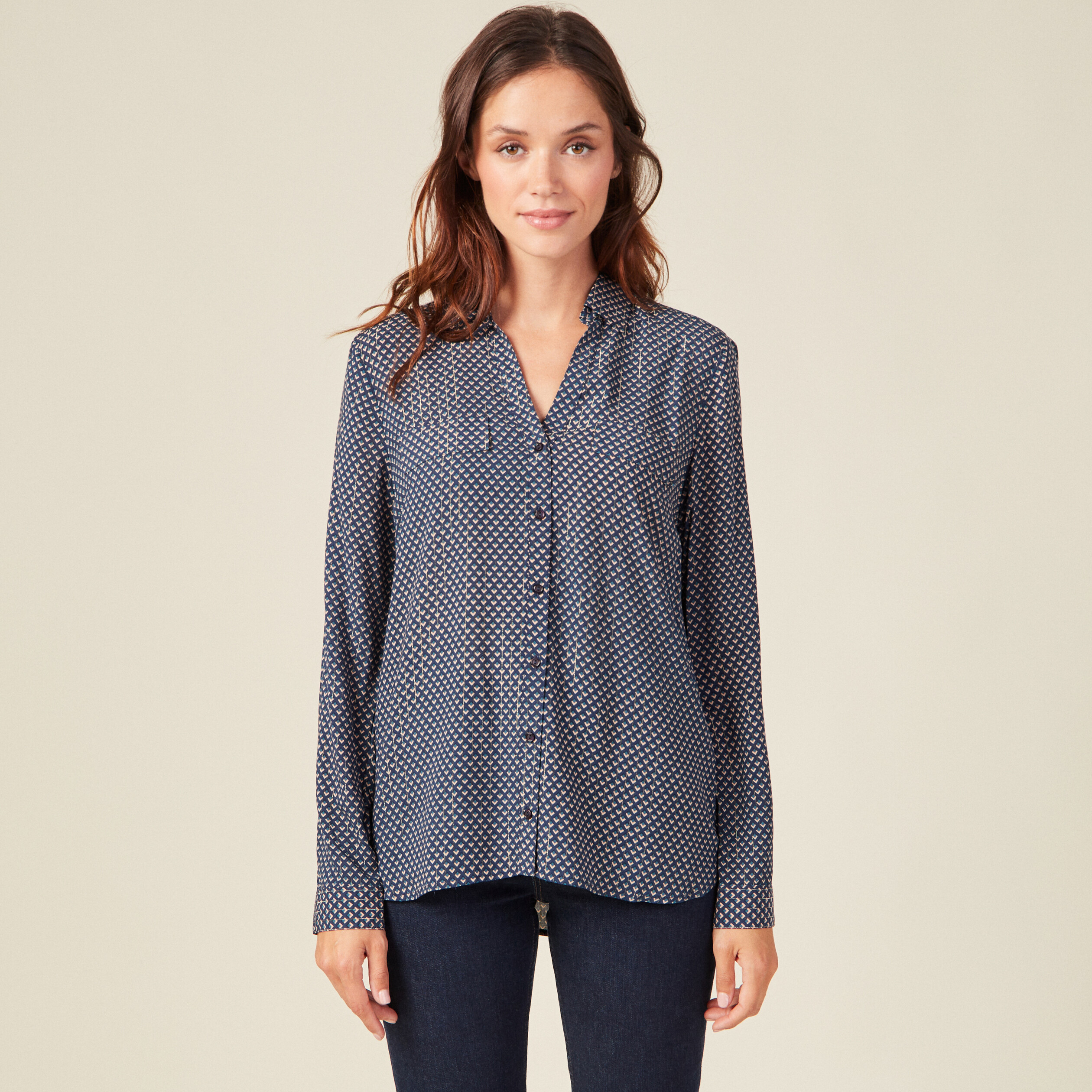 Chemise manches longues bleu femme