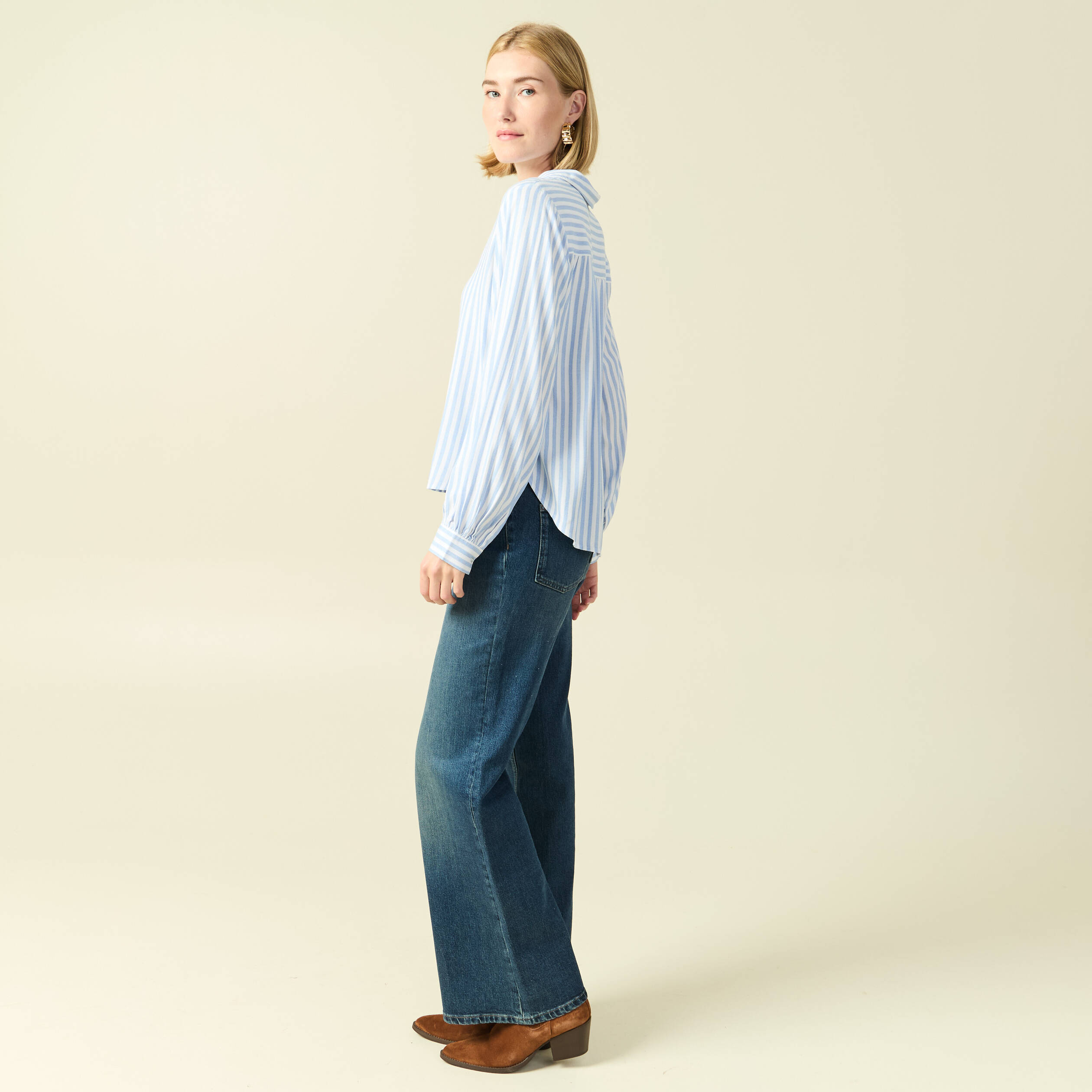 Blouse manches longues bleu femme