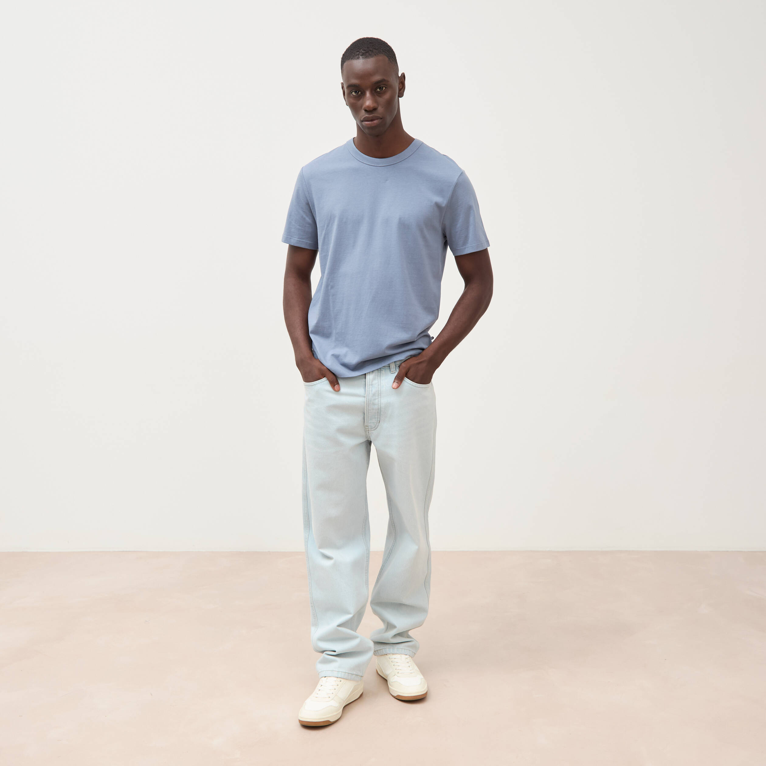 T-shirt en coton manches courtes bleu gris homme