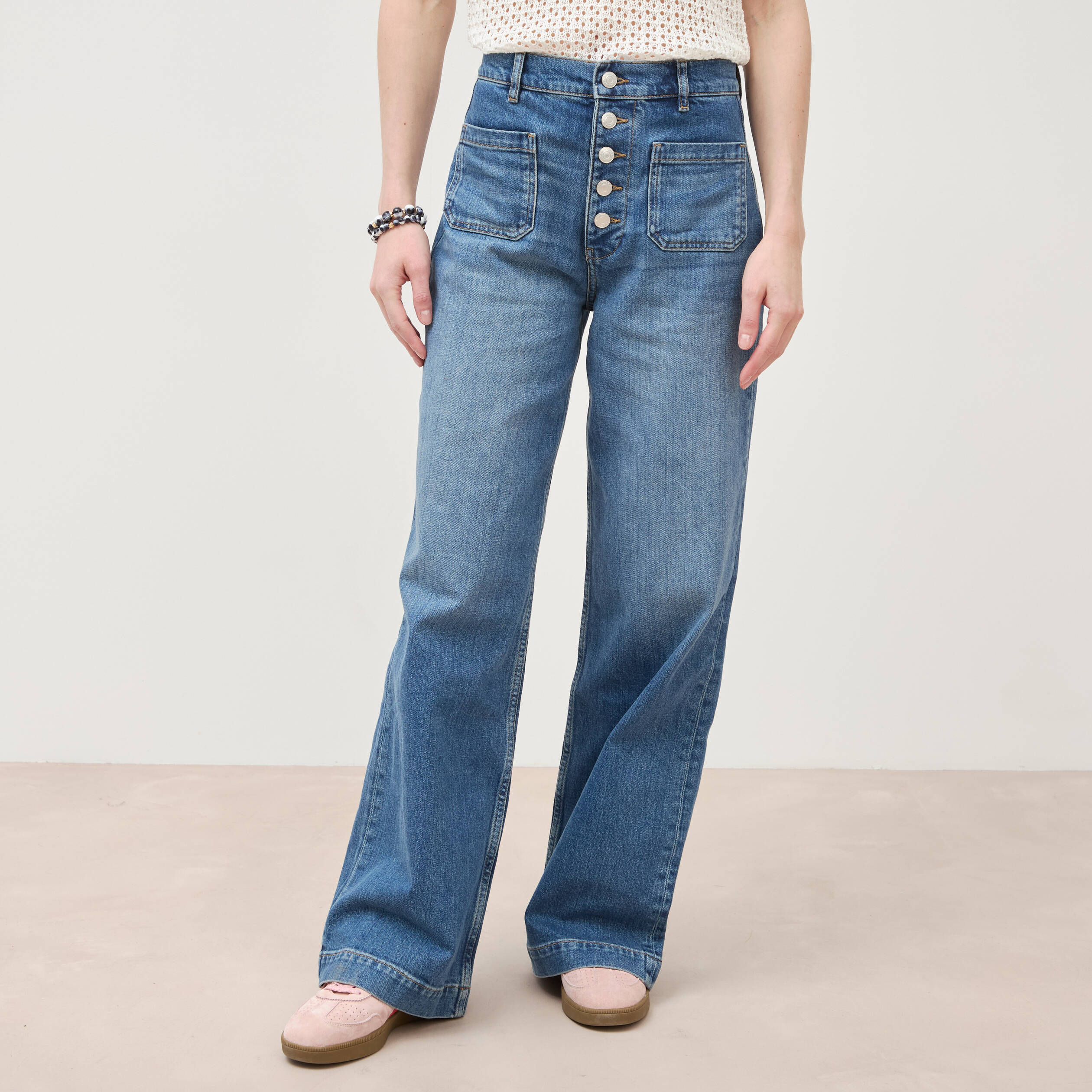 Jeans bootcut taille haute denim stone femme