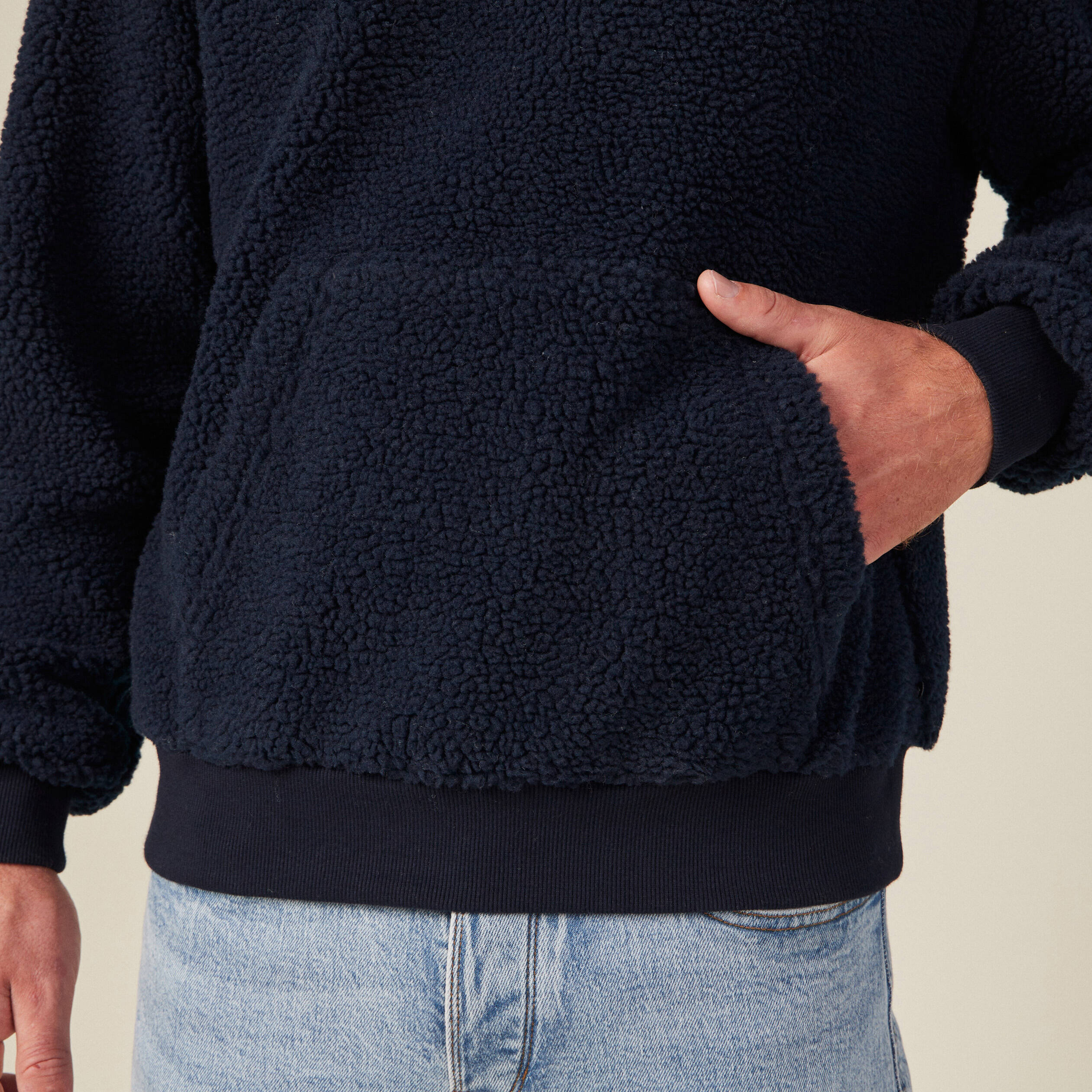 Sweat à capuche sherpa bleu marine homme