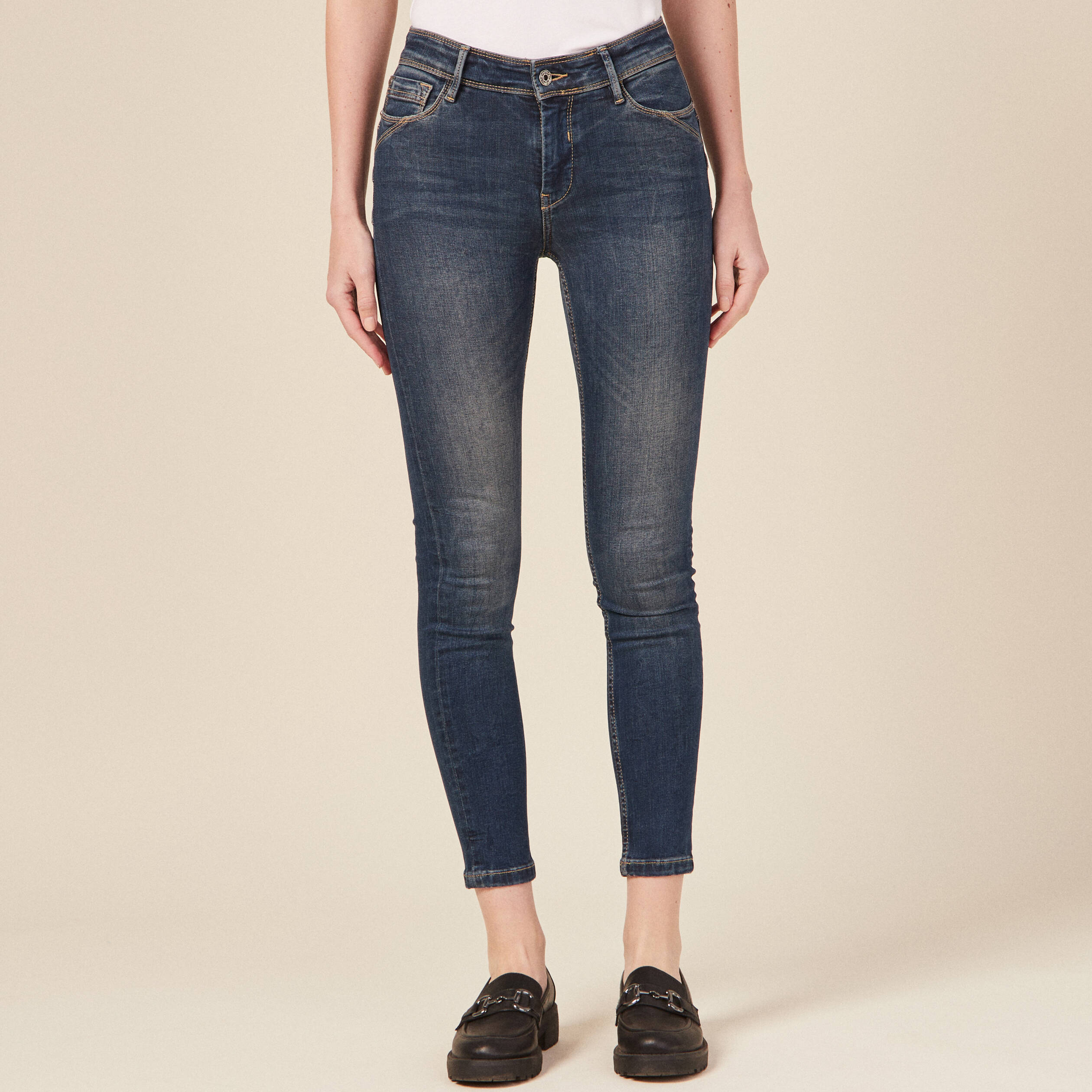 Jeans skinny push up 7/8ème denim brut femme