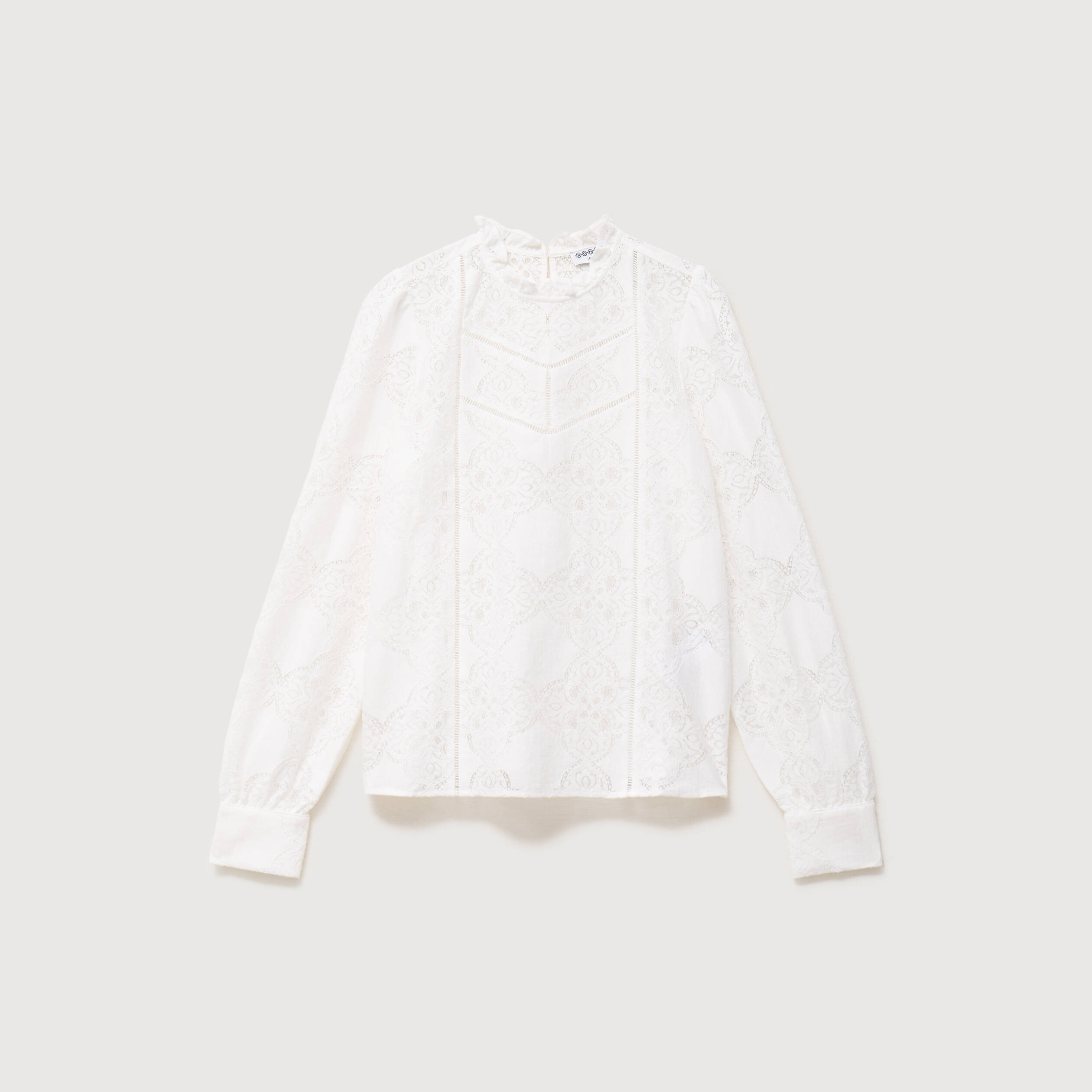 Blouse cintr&eacute;e dentelle manches longues ecru femme