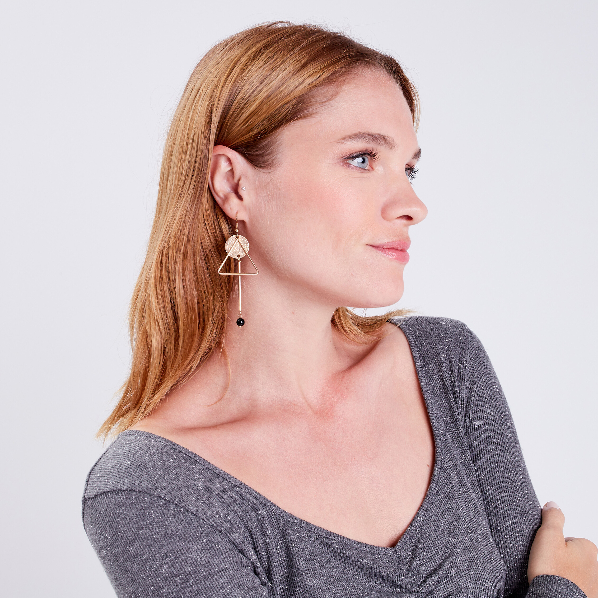 Boucles D'oreilles Clip Pendantes Rétro Or - Motif Hiéroglyphes - État Impeccable