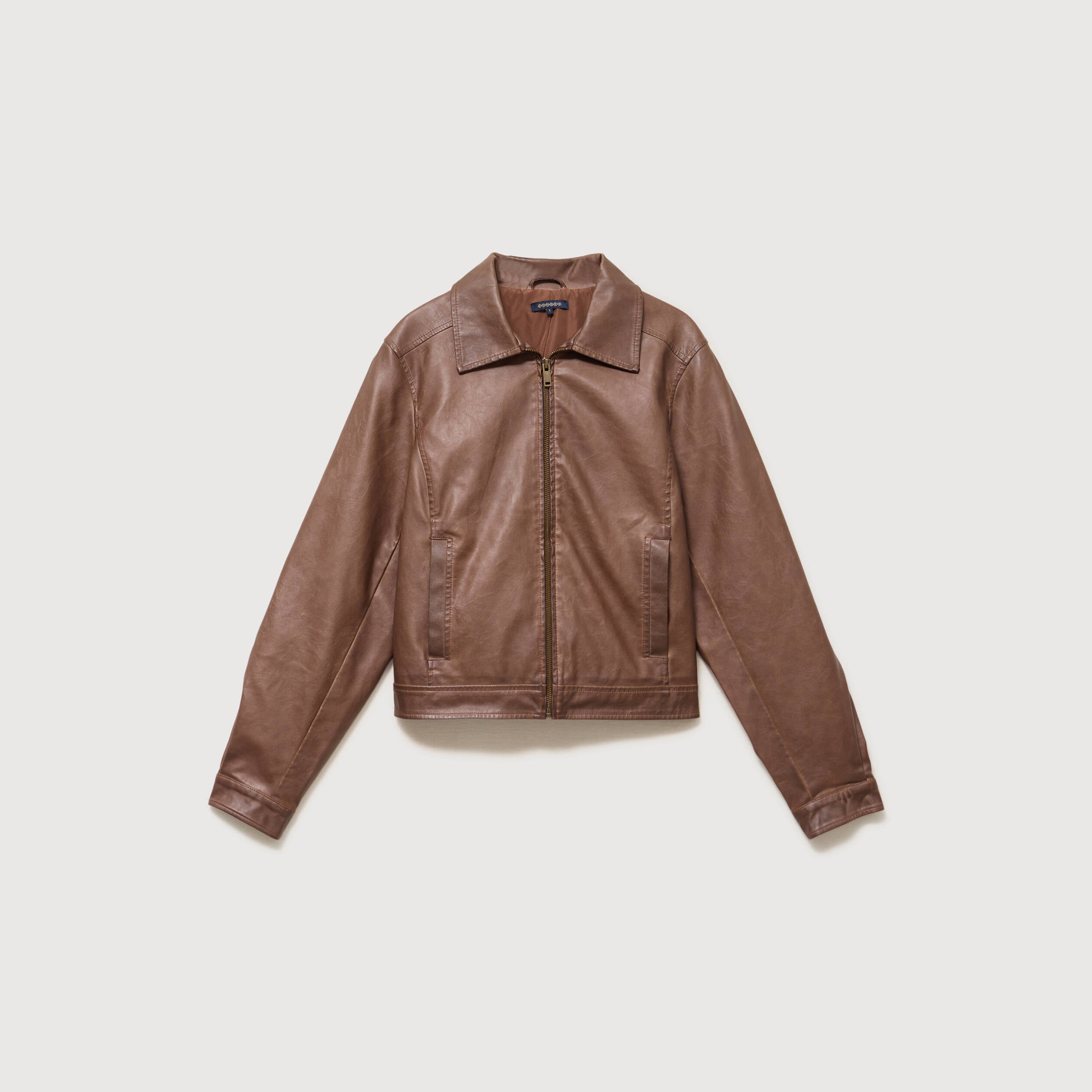 Blouson manches longues similicuir marron femme