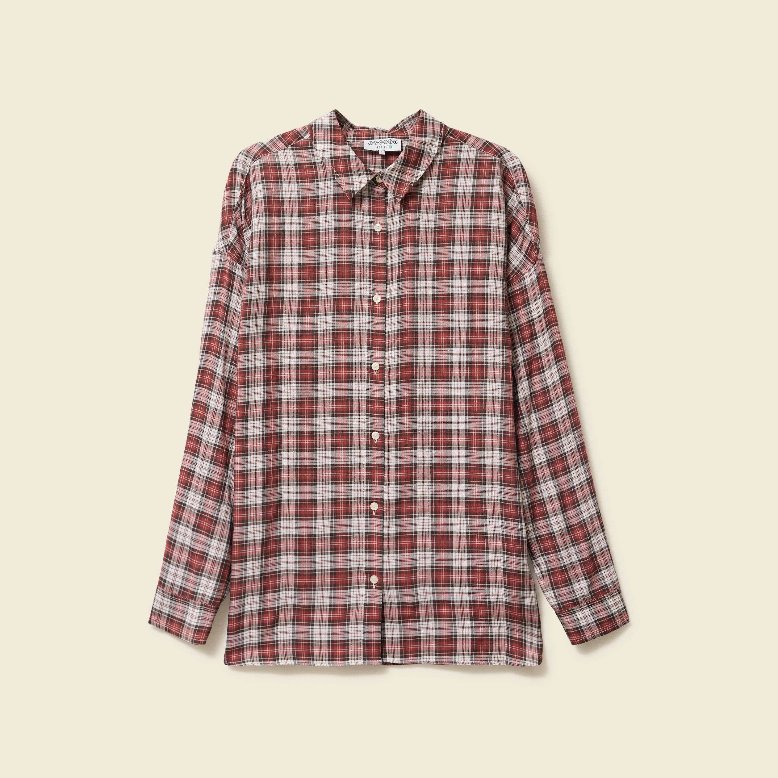 Chemise manches longues col v fluide bordeaux femme