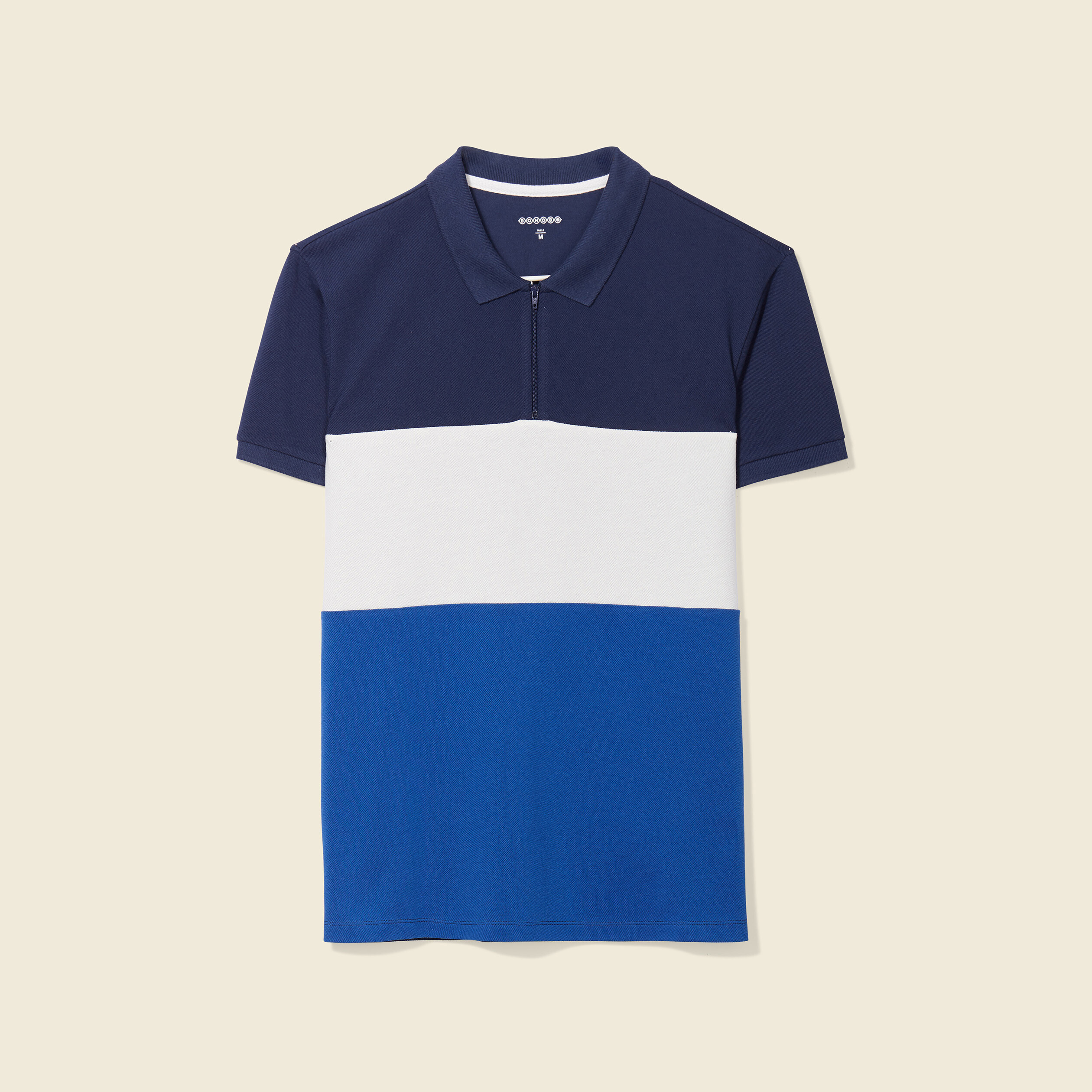 Polo manches courtes zippé bleu marine homme