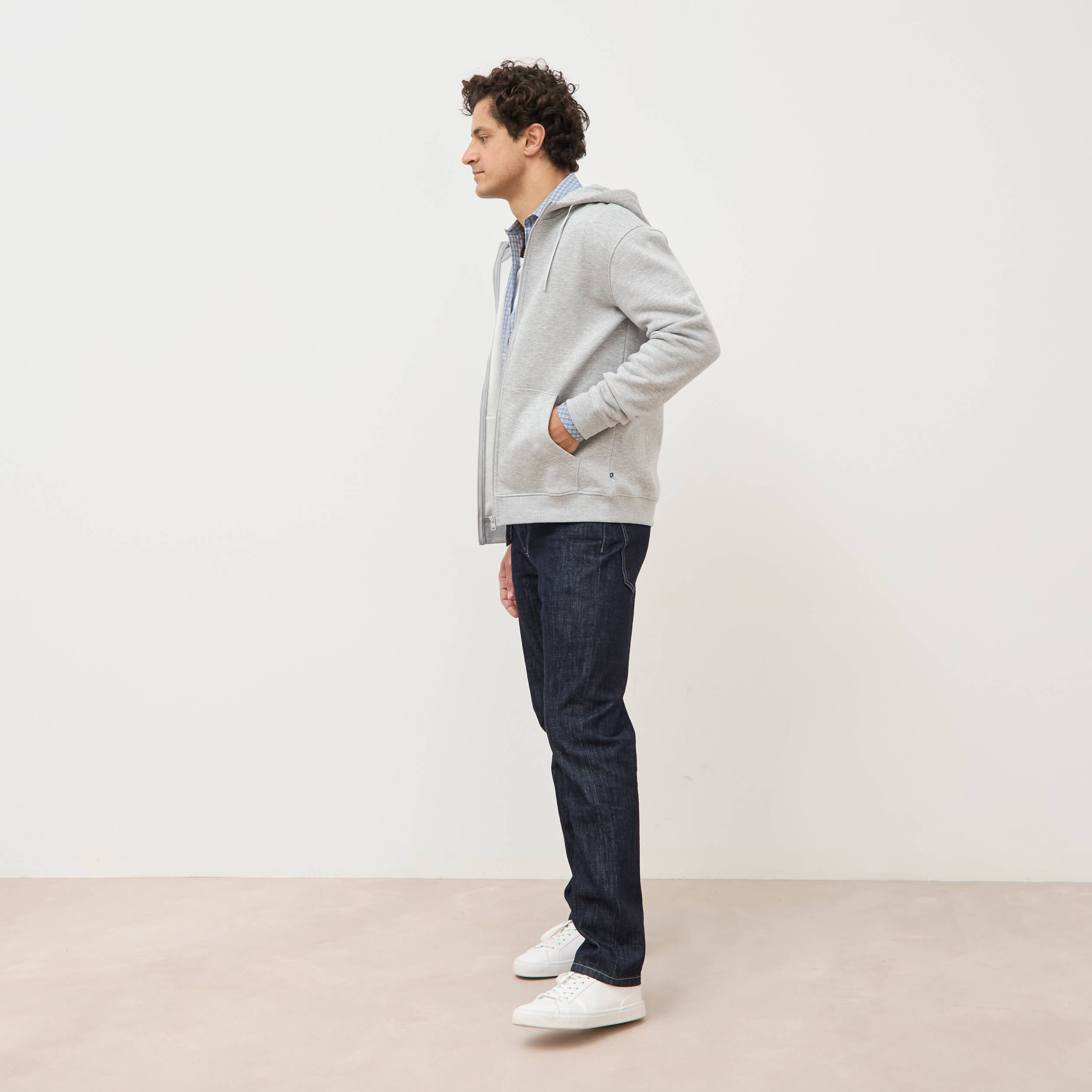 Sweat &agrave; capuche manches longues gris clair homme