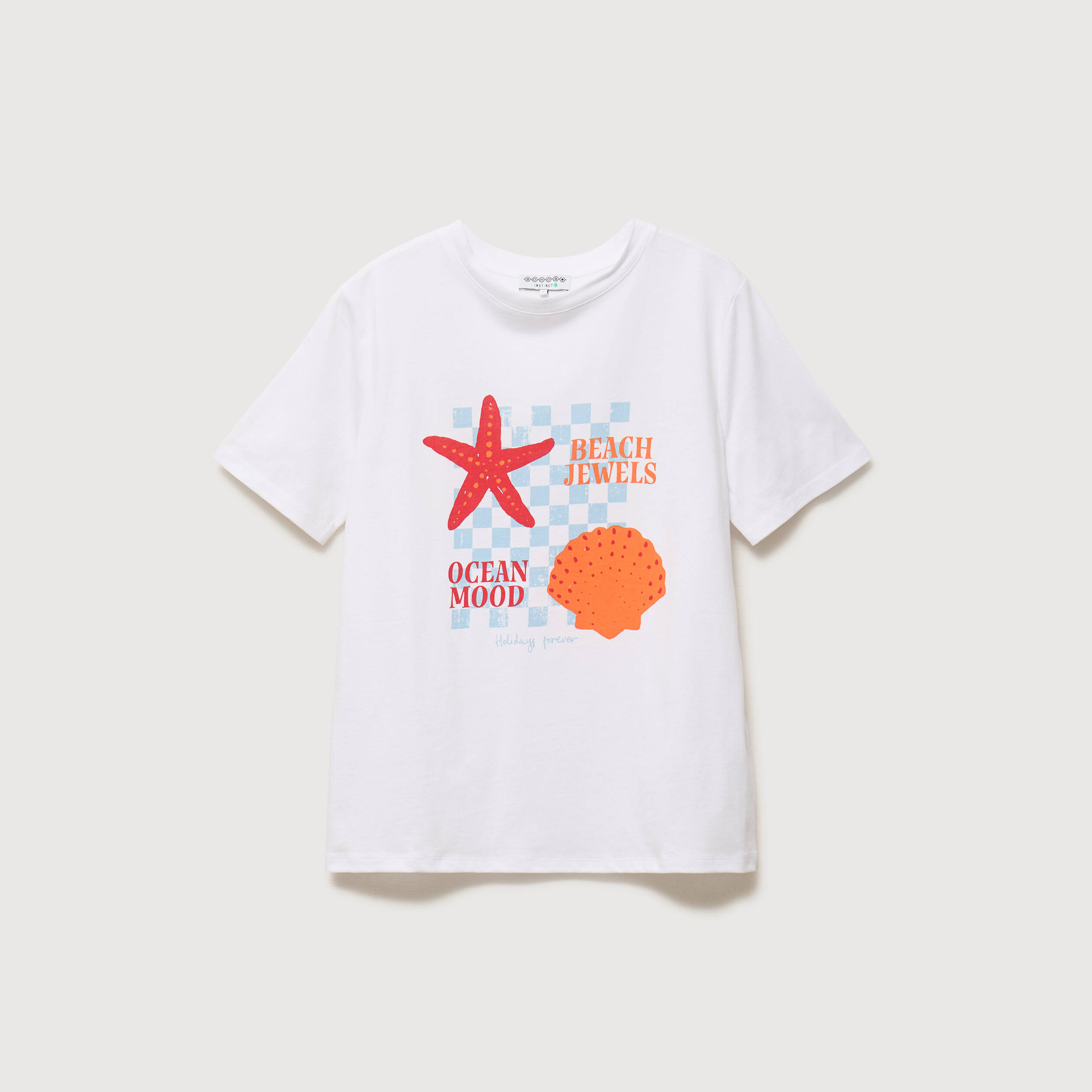 T-shirt droit col rond manches courtes blanc femme