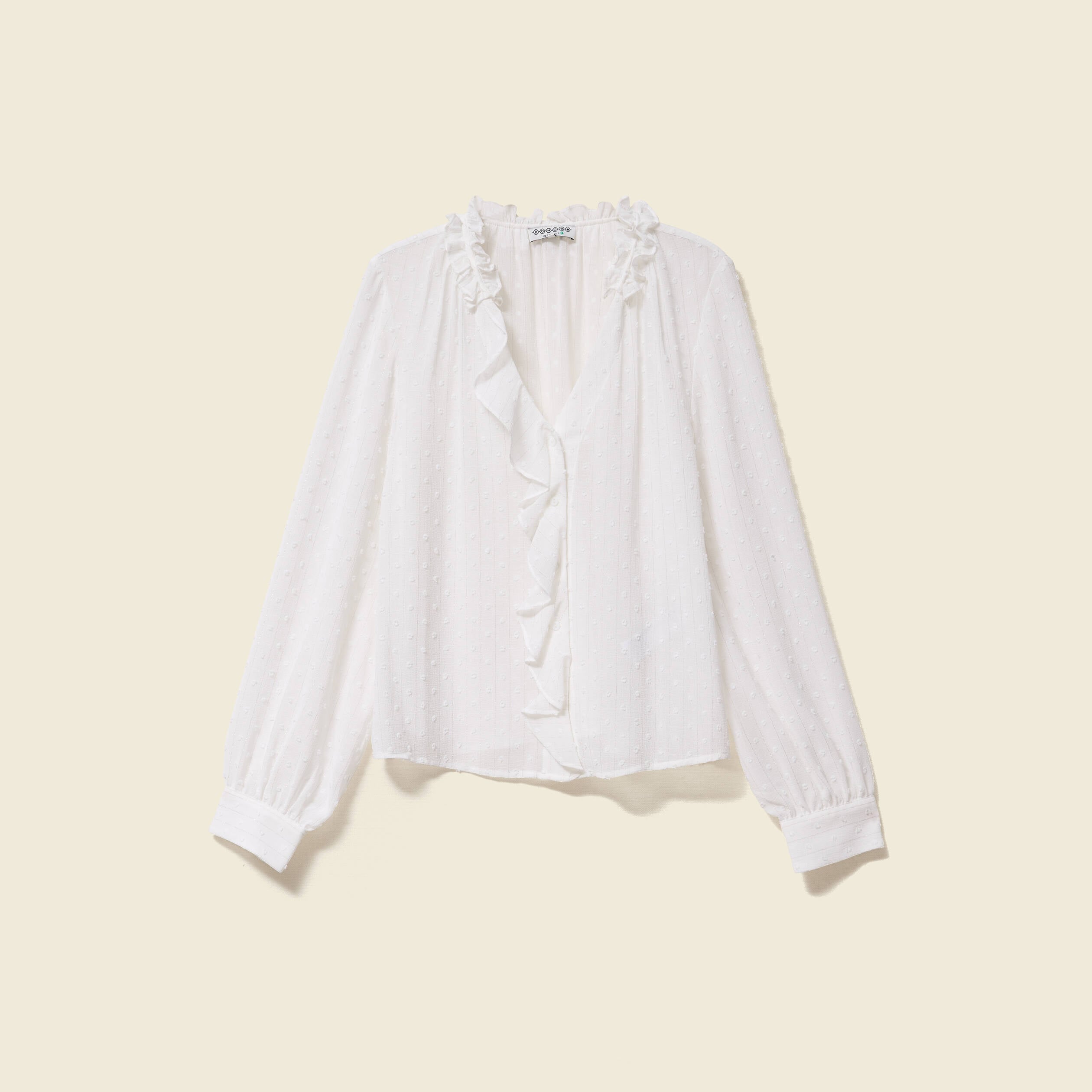 Blouse manches longues col tunisien blanc femme