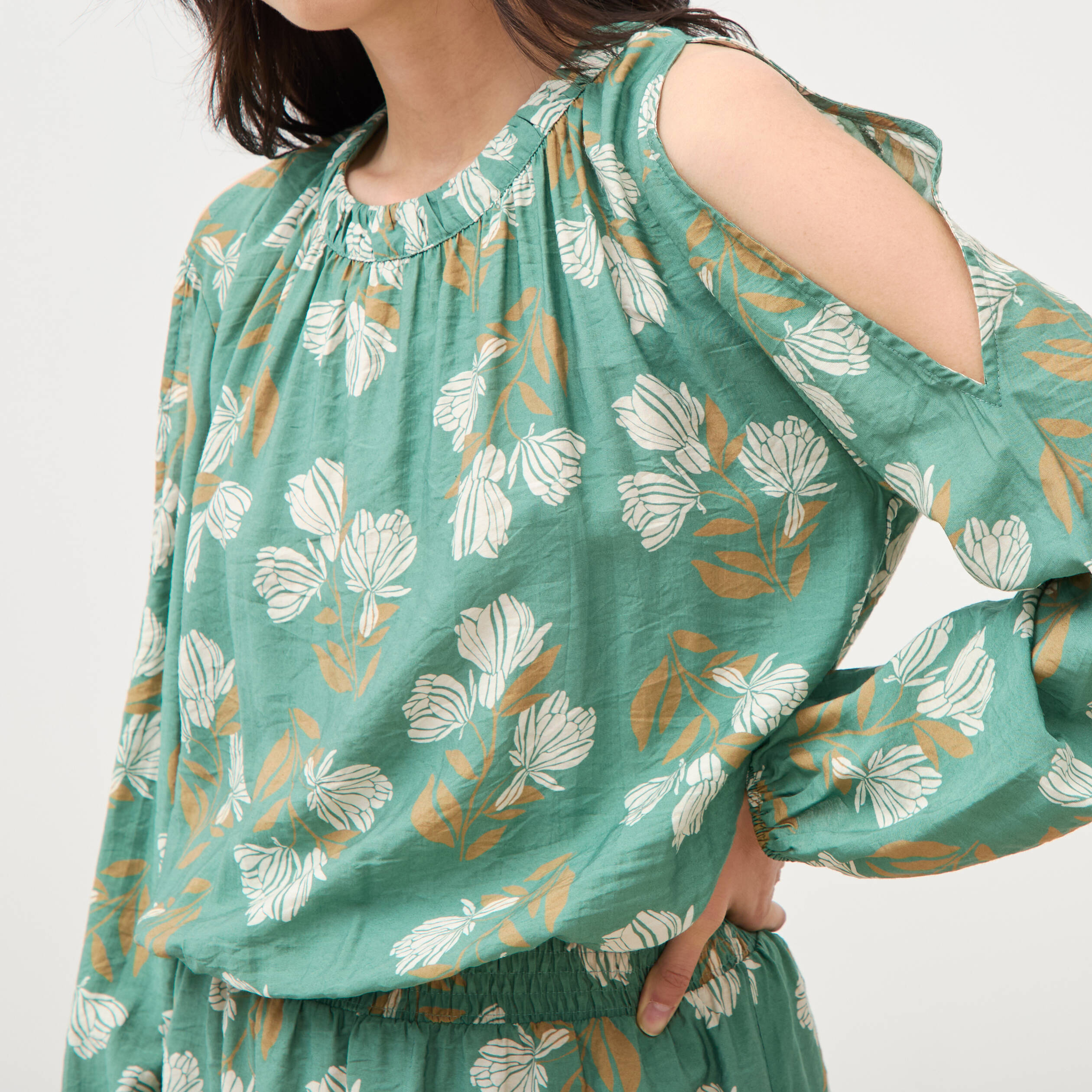 Robe manches longues col rond vert &eacute;meraude femme