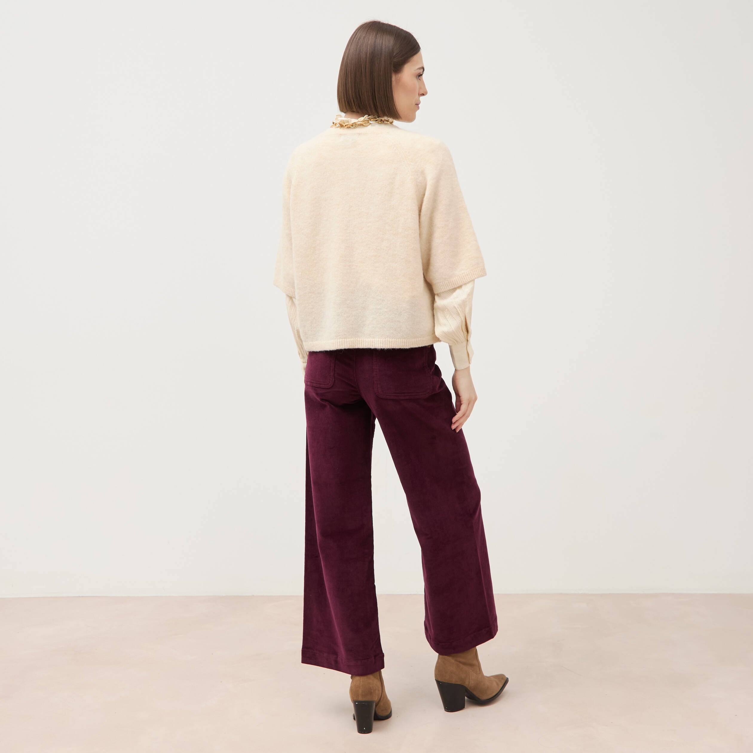 Pull droit col rond manches courtes ivoire femme