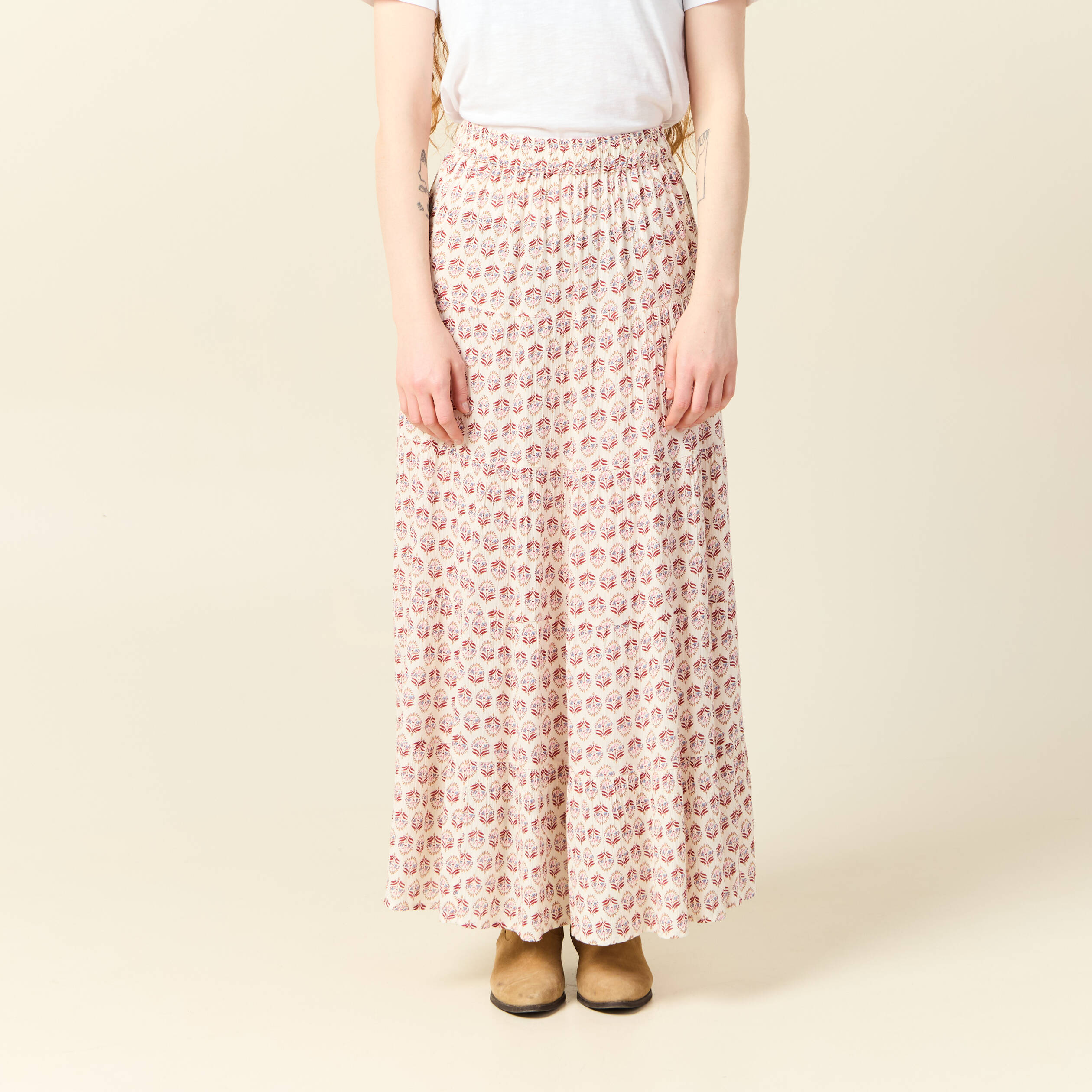 jupe longue droite fluide ivoire femme Jupe longue droite fluide ivoire femme