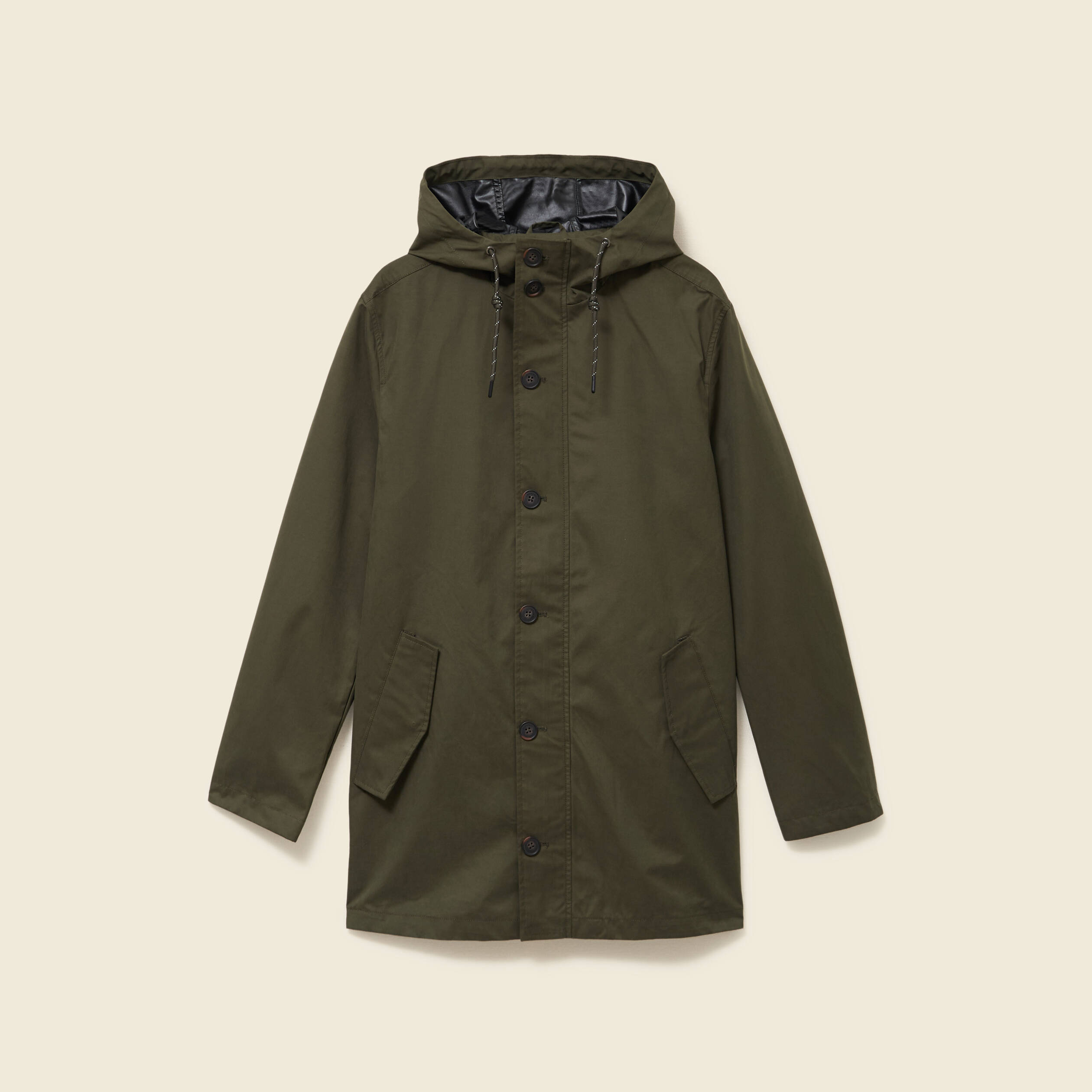 Parka d&eacute;perlante droite mi-longue vert kaki homme